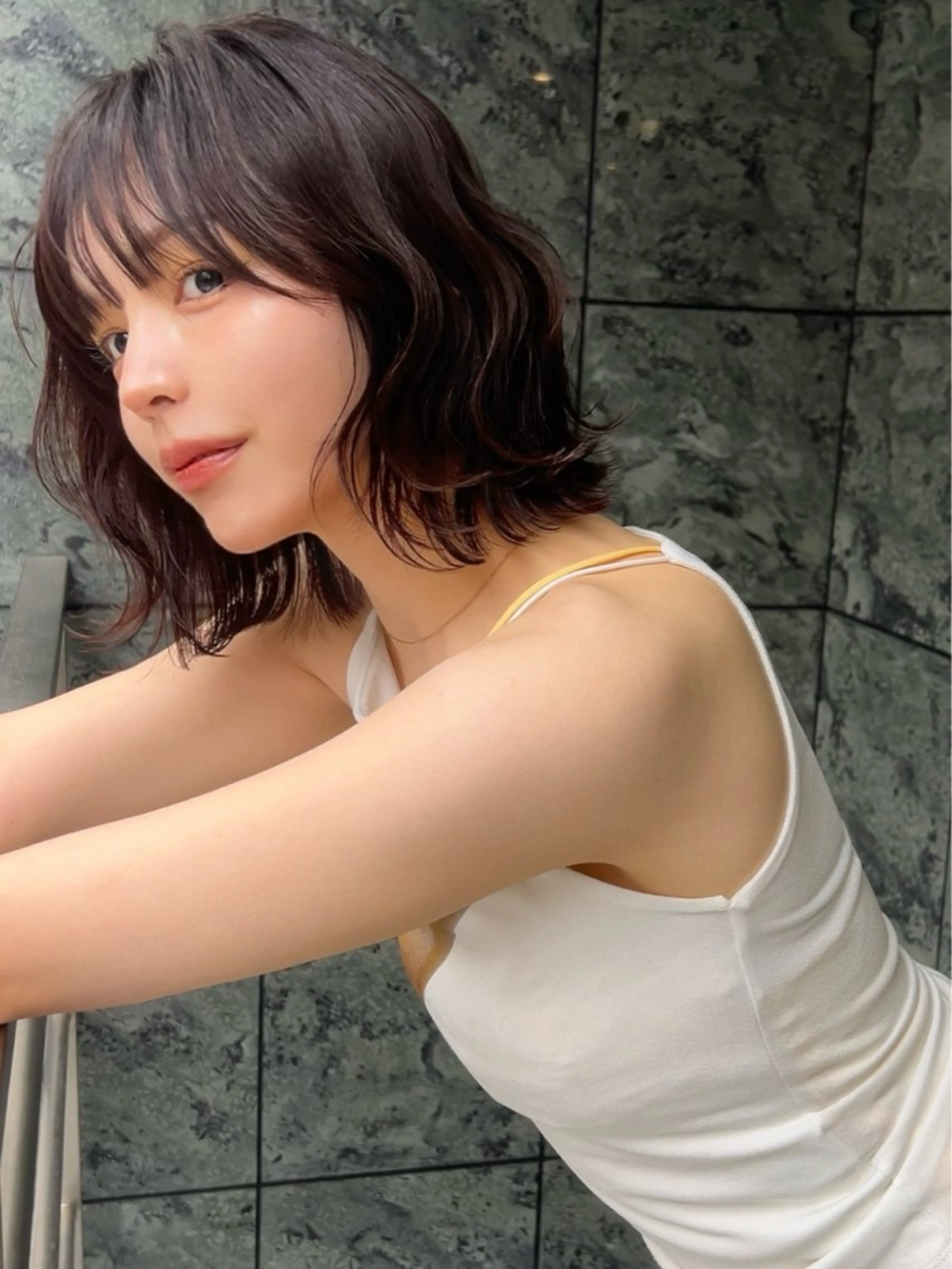 ミディアム カラー 髪質改善 トリートメント カット 小顔ボブ jilblanカホのヘアスタイル