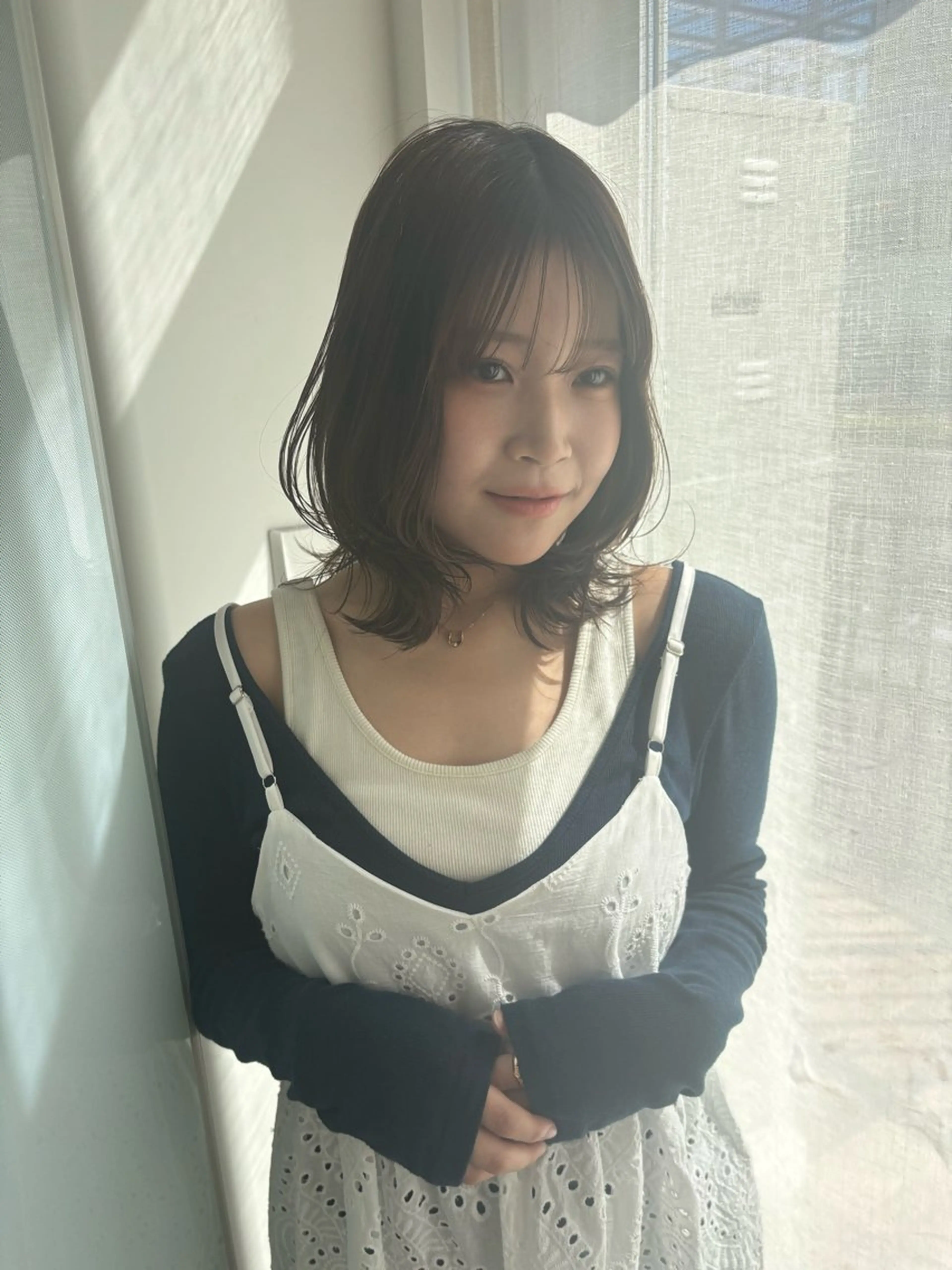 ミディアム ヘアカラー リン🔔ボブ cut ベージュカラー🤎のヘアスタイル