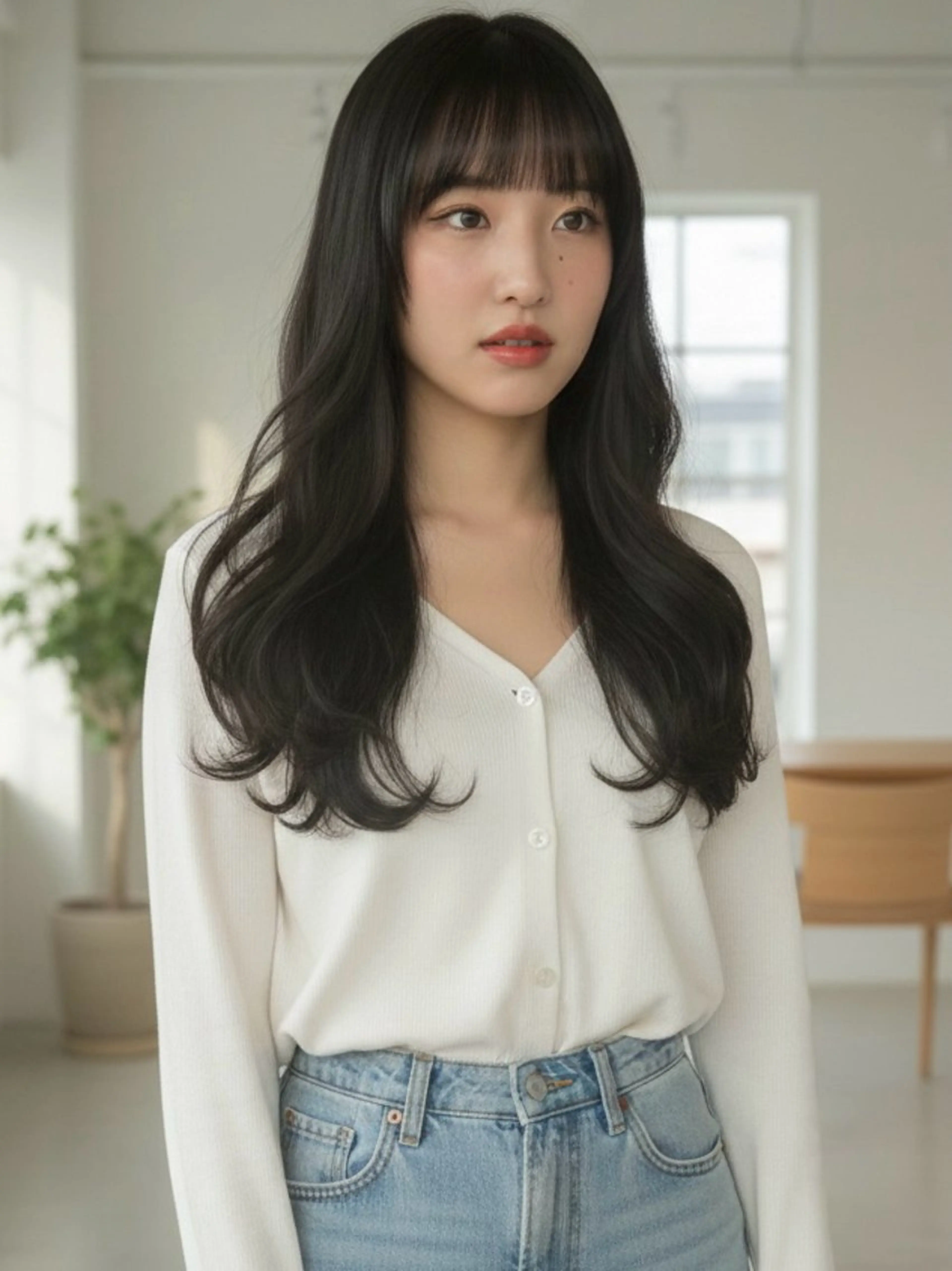 ロング カラー 韓国風ヘア ロング カット ヘアカラー トリートメント 髪質改善ｶﾗｰ ｹｱﾌﾞﾘｰﾁ/ﾀﾑのヘアスタイル