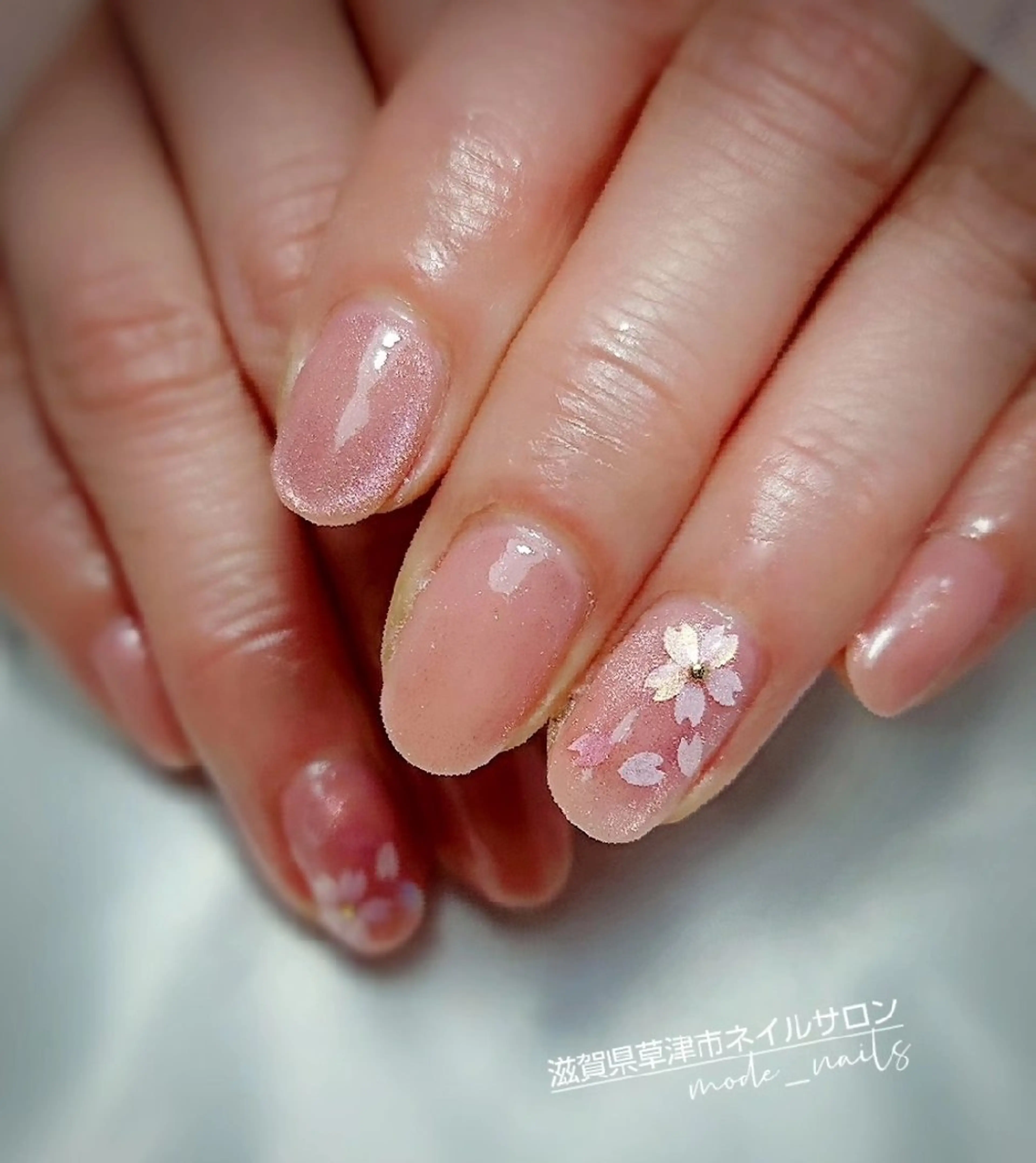 ネイル 桜ネイル マグネットネイル ピンク ぷっくりネイル 滋賀県草津市ネイル mode_nailsのネイルデザイン