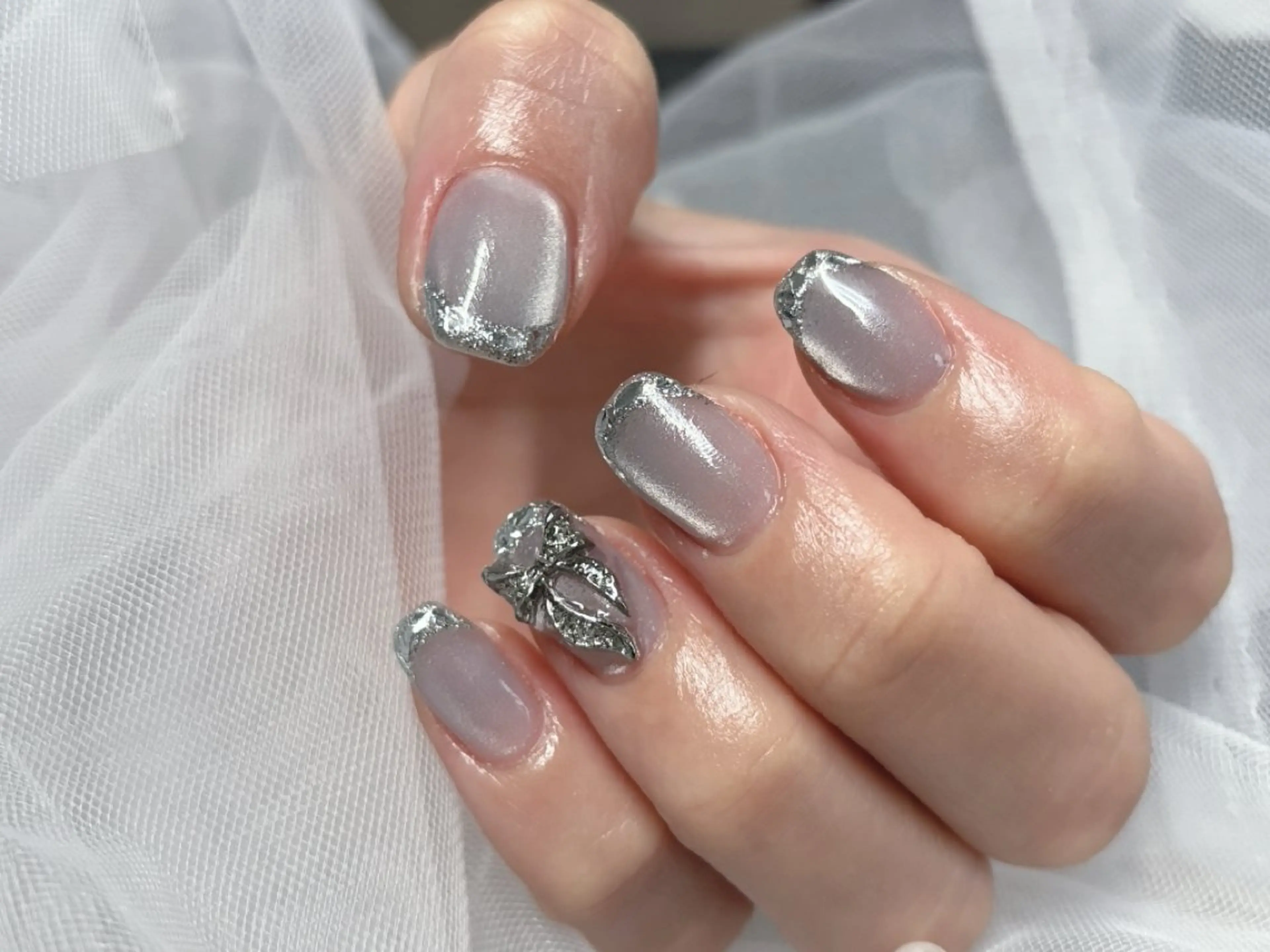 ネイル フレンチネイル ガラスフレンチ リボン ワンホンネイル ハンドネイル 認定講師／歴20年 パラジェル　Growのネイルデザイン