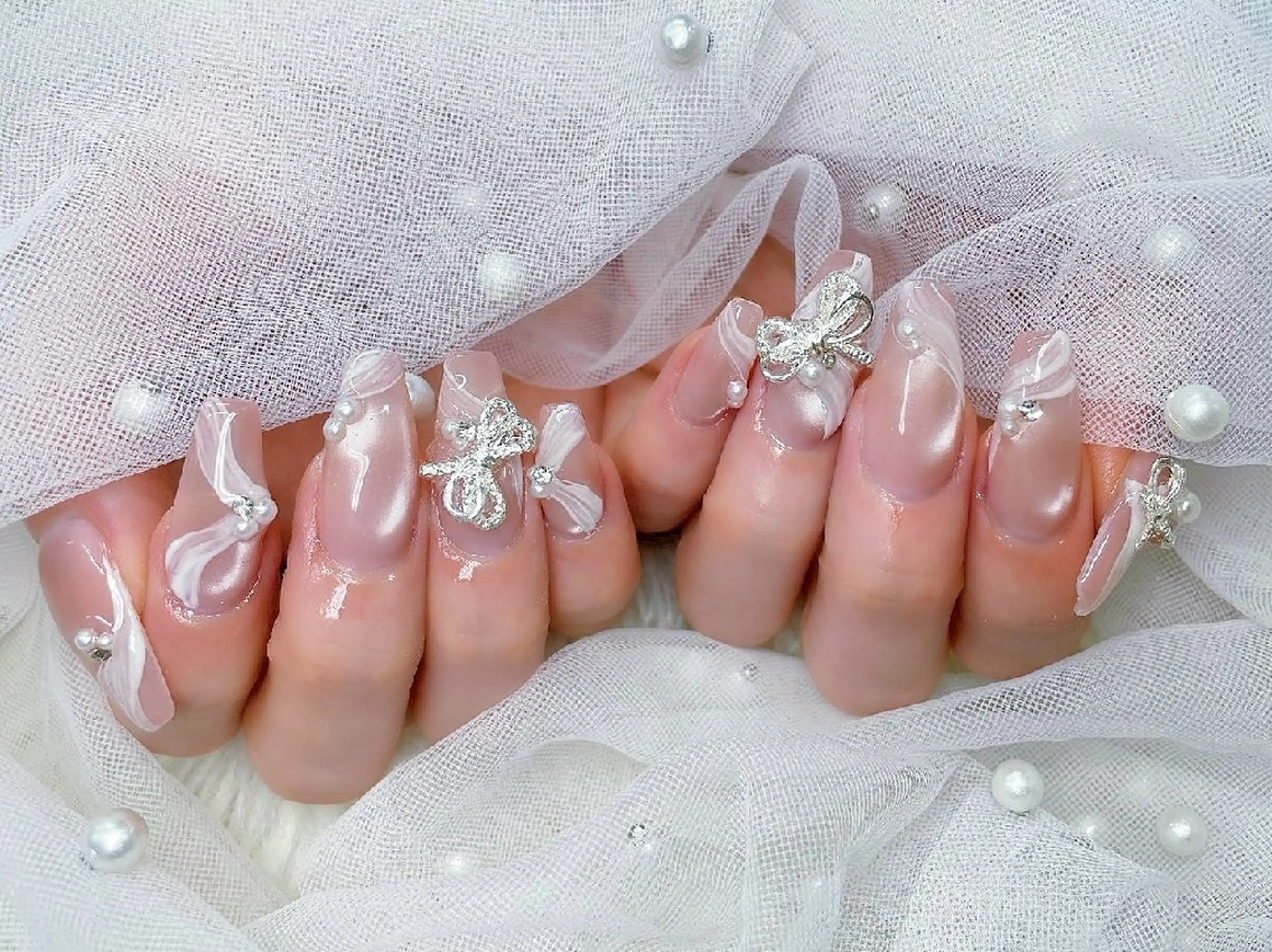 ネイル チークネイル 長さ出し フラッシュネイル フレンチネイル ジェルネイル Chouette Nailのネイルデザイン