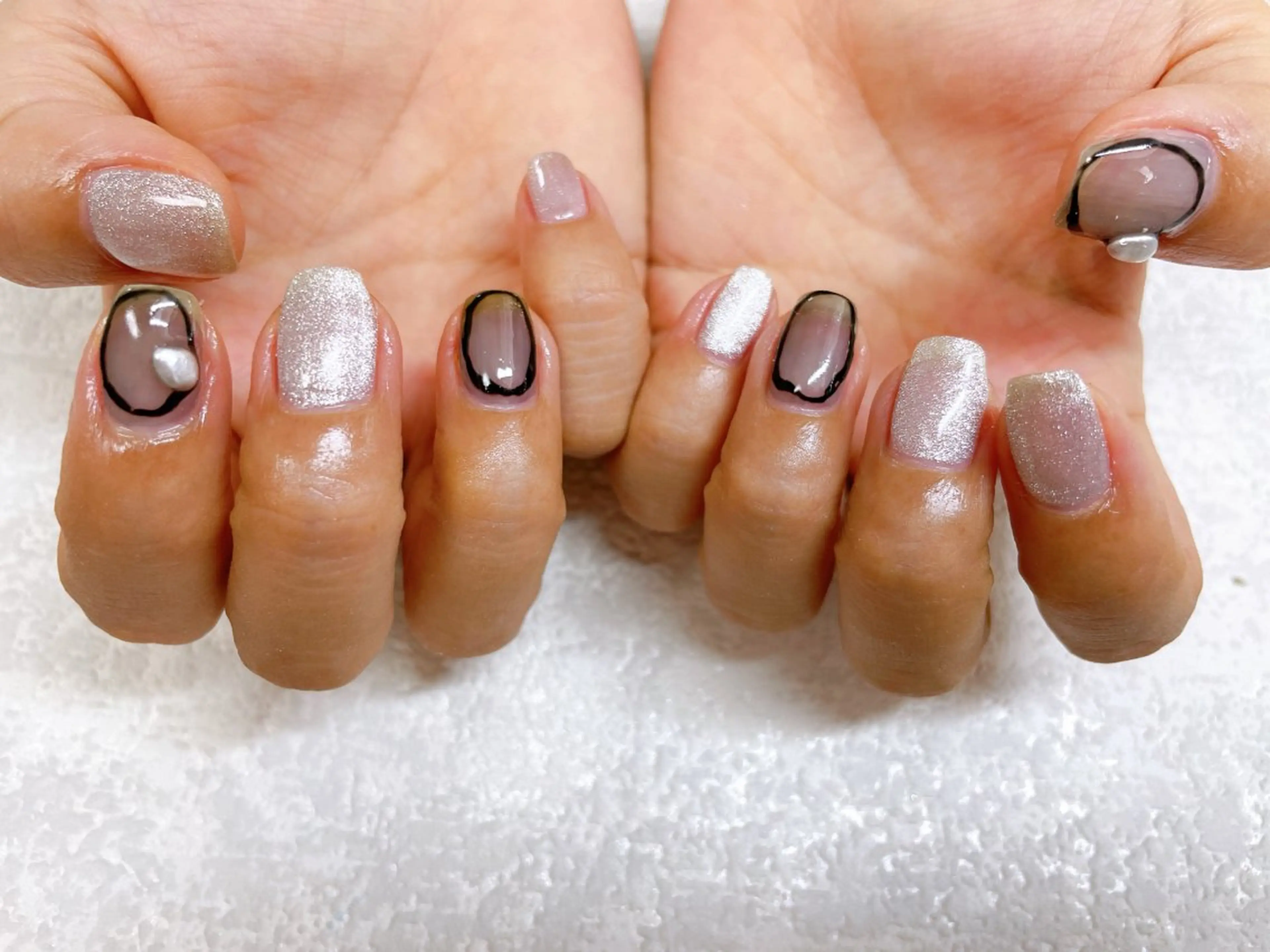 ネイル オーロラネイル フットネイル フレンチネイル ジェルネイル 韓国ネイル Mogu nail 二子玉川のネイルデザイン