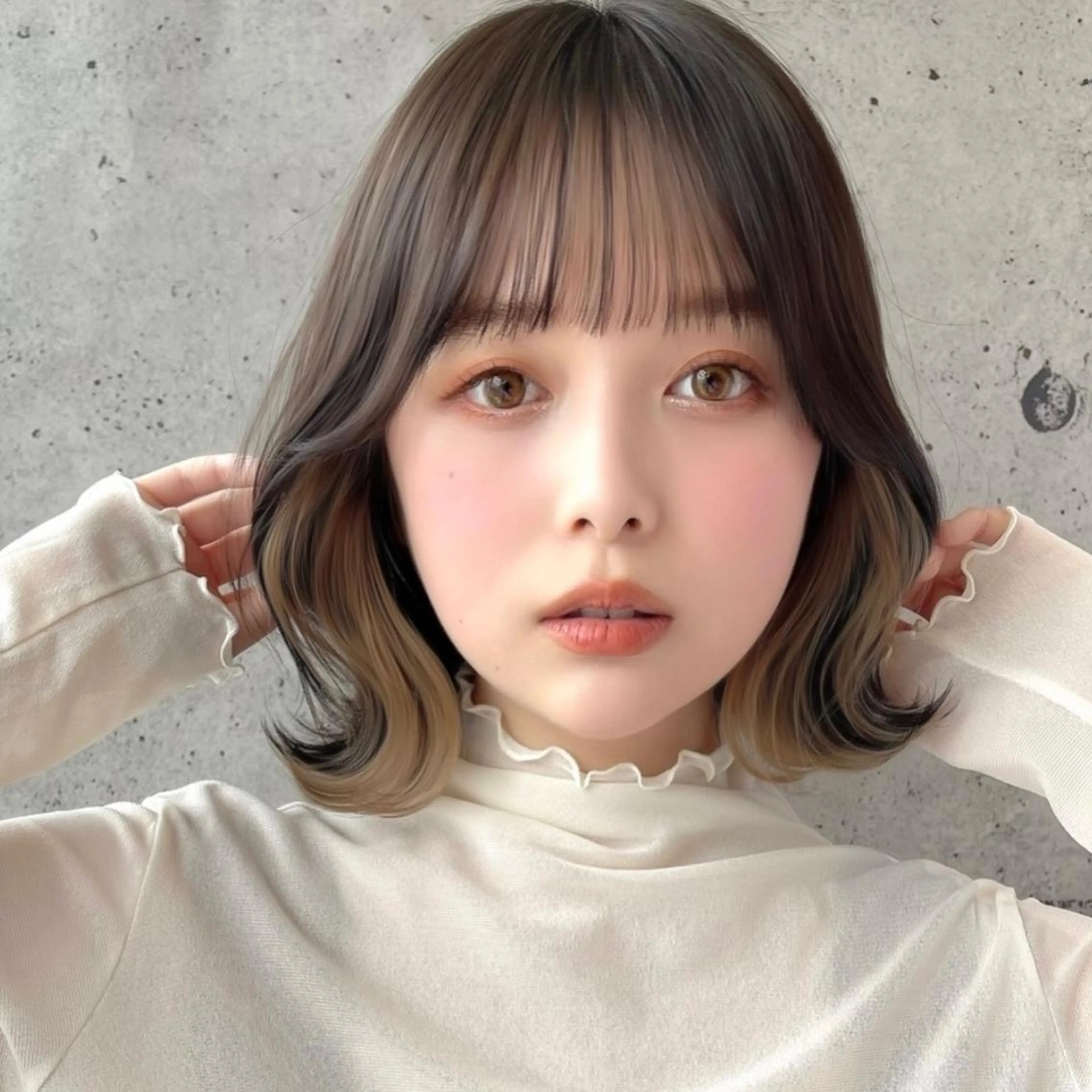 ミディアム カラー ヘアアレンジ 韓国風ヘア 似合わせカット 小顔カット 日本一の小顔カット/ ボブ/顔周り/韓国のヘアスタイル