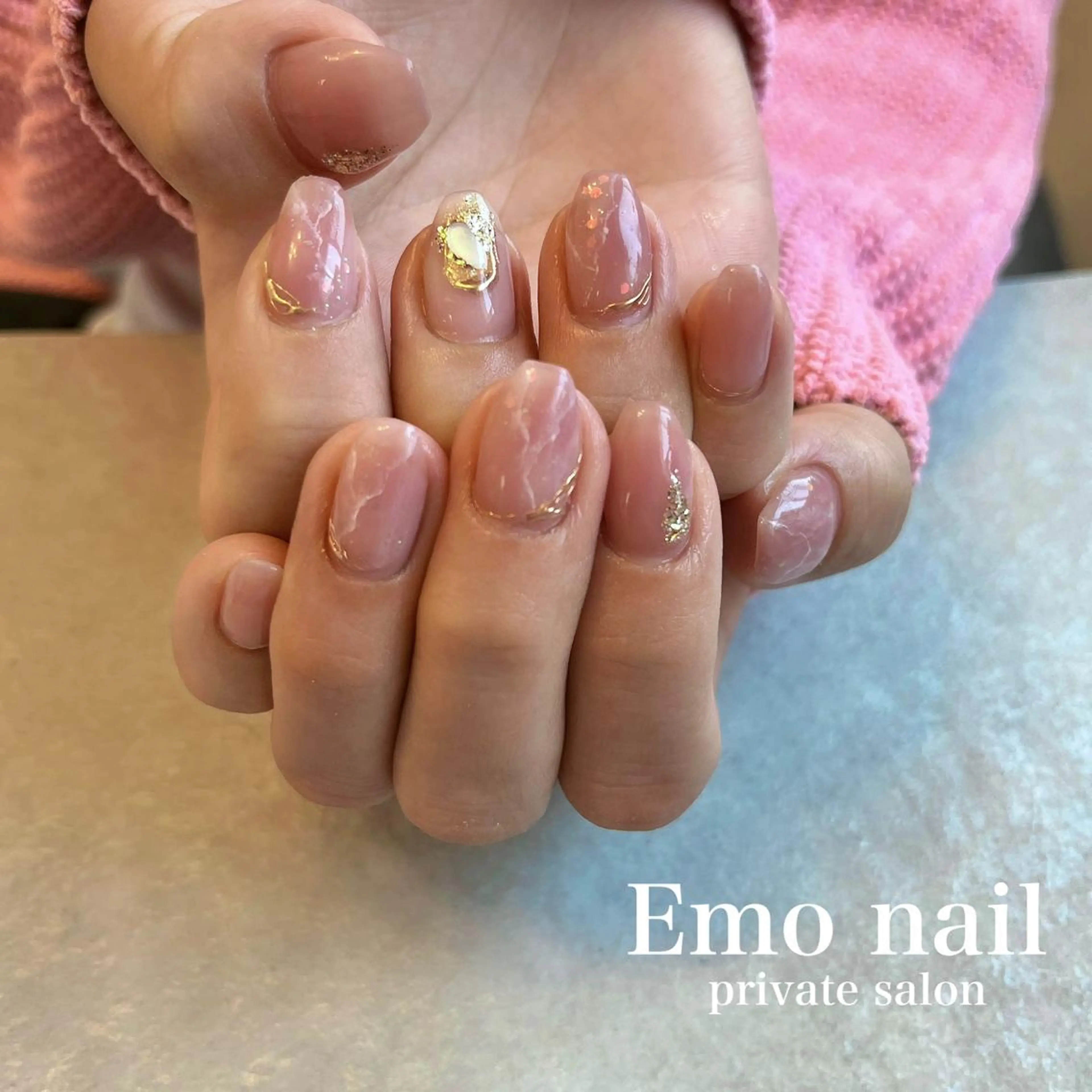ネイル 大理石ネイル(マーブル) ピンク Emo nailのネイルデザイン