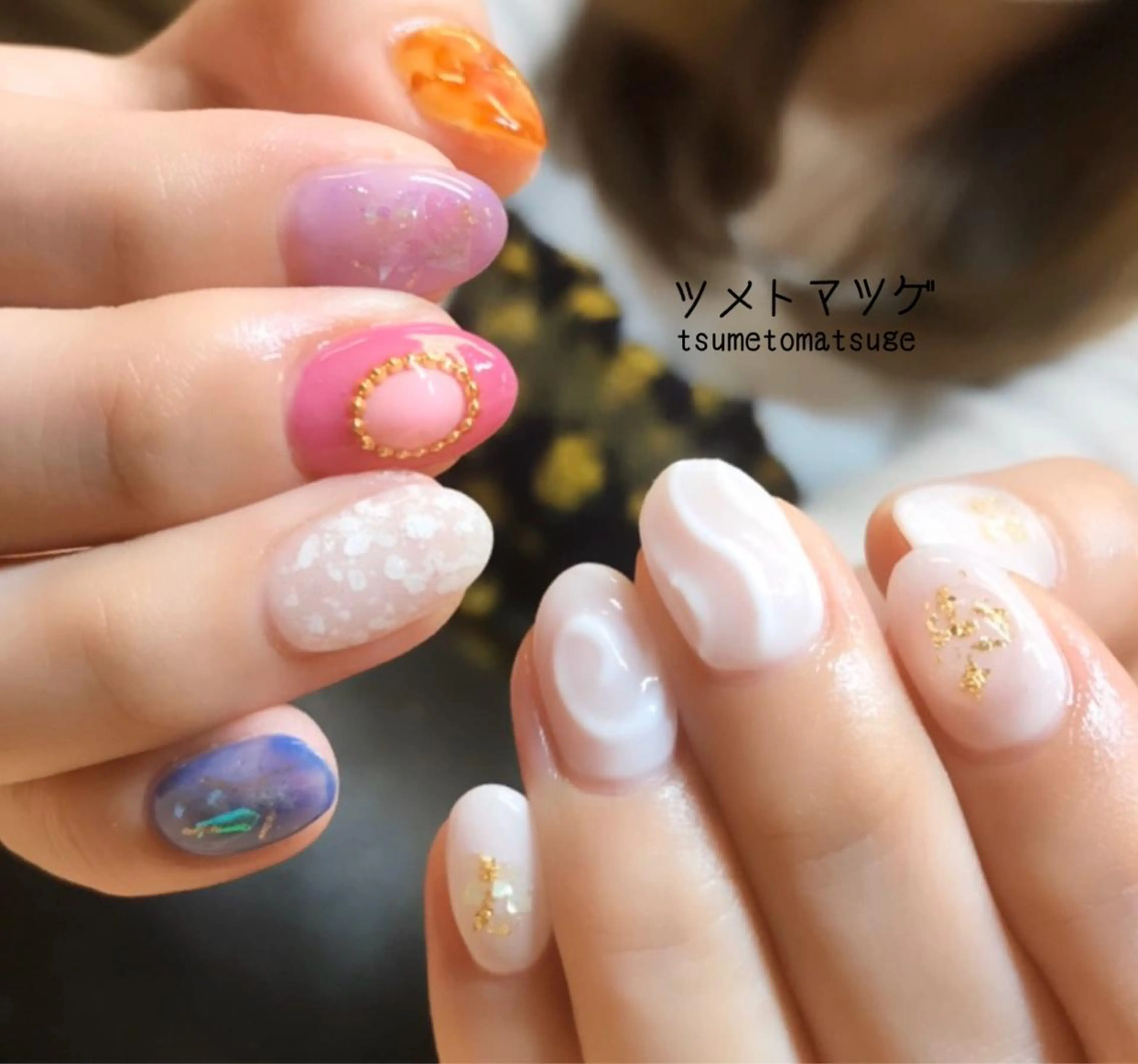 ショート ネイル アートネイル ハンドネイル ツメトマツゲ .のネイルデザイン