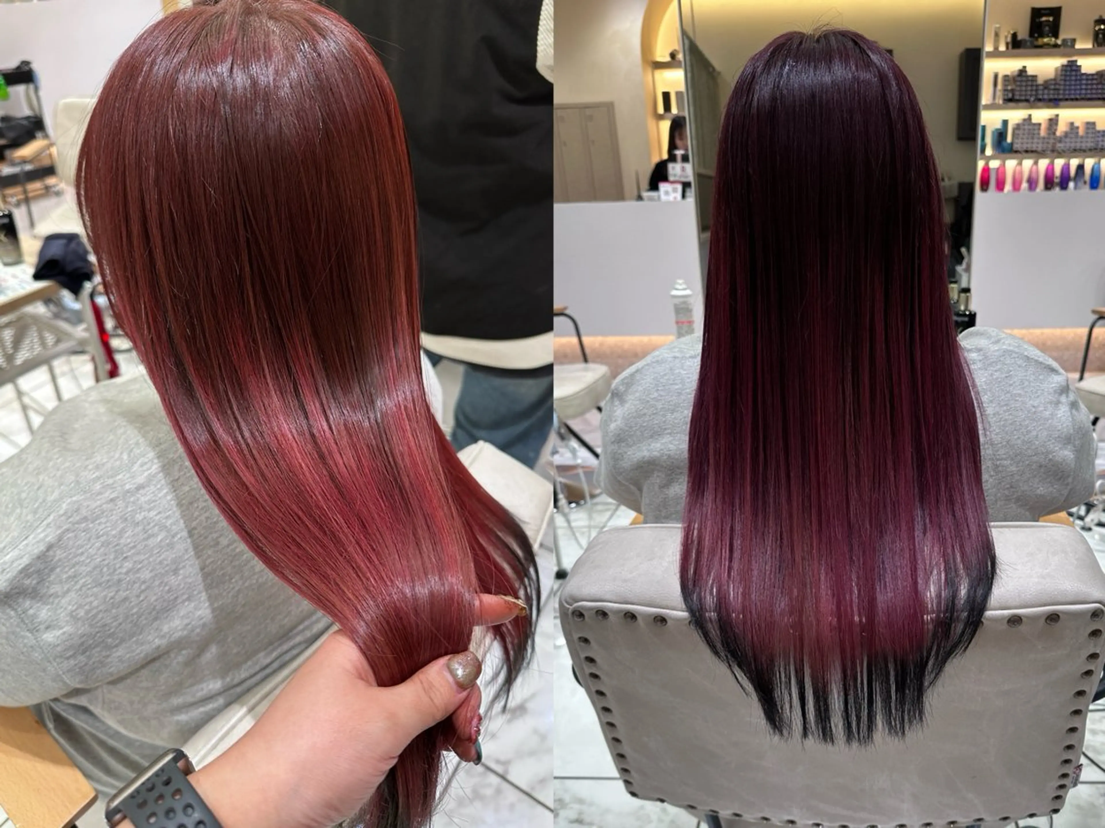 ロング カラー 黒髪 レッドカラー AMI ウルフパーマ/メンズのヘアスタイル