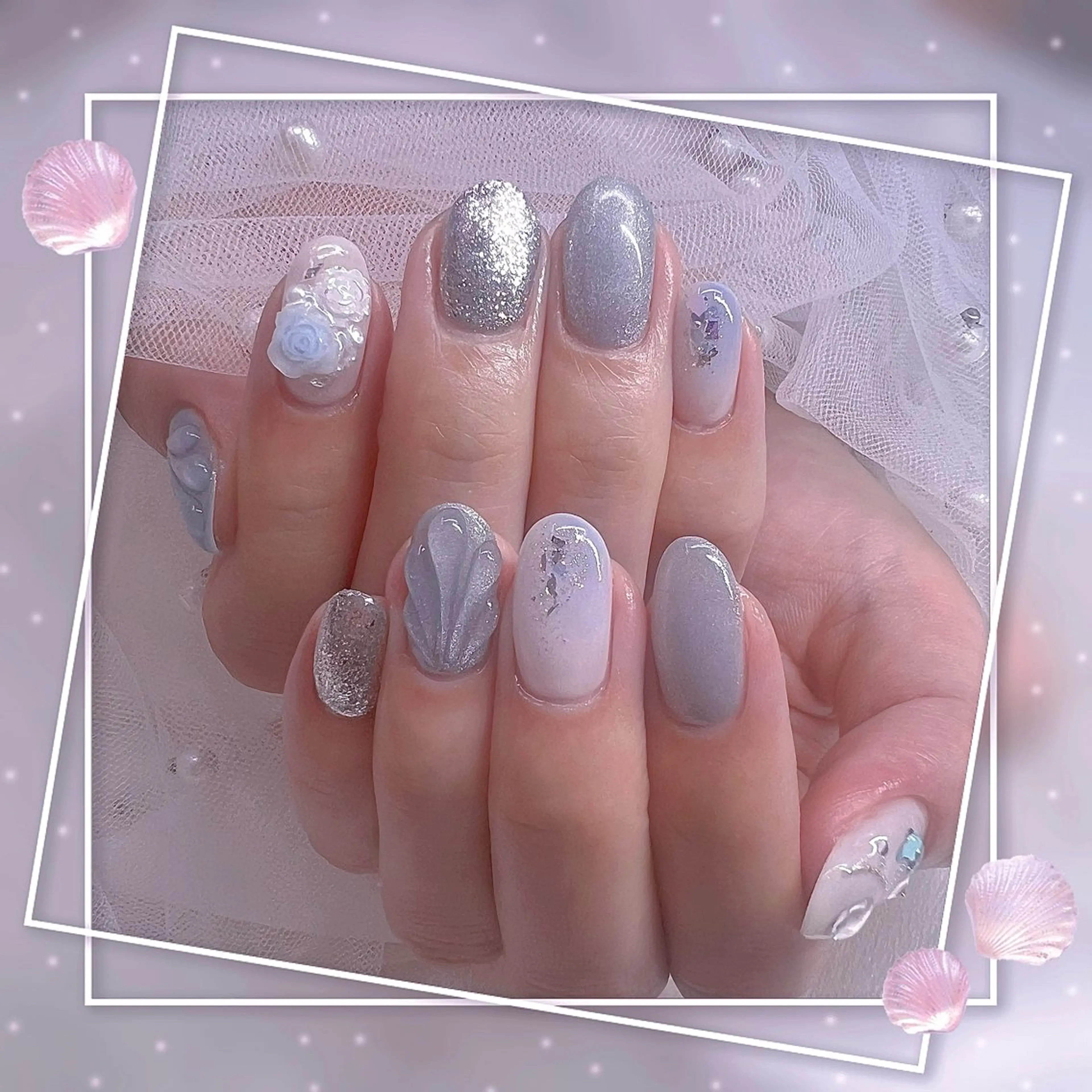 ネイル チークネイル フレンチネイル グラデーション マグネットネイル マグネットフレンチ ハンドネイル Chill Nailsalonのネイルデザイン