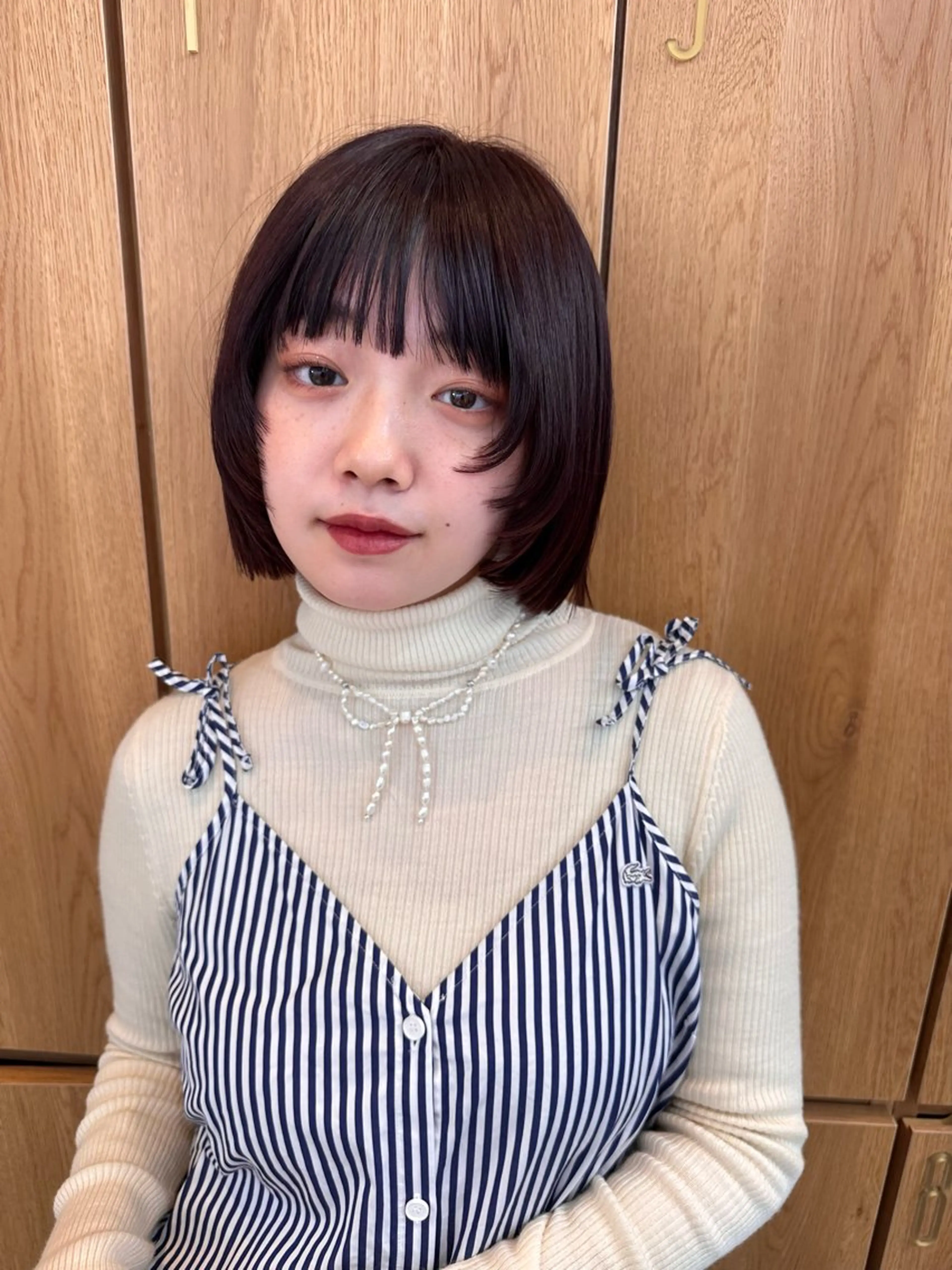 ミディアム ボブ 顔まわりレイヤー レイヤーカット ボブ/レイヤー/ニュ アンスパーマ/小夏のヘアスタイル