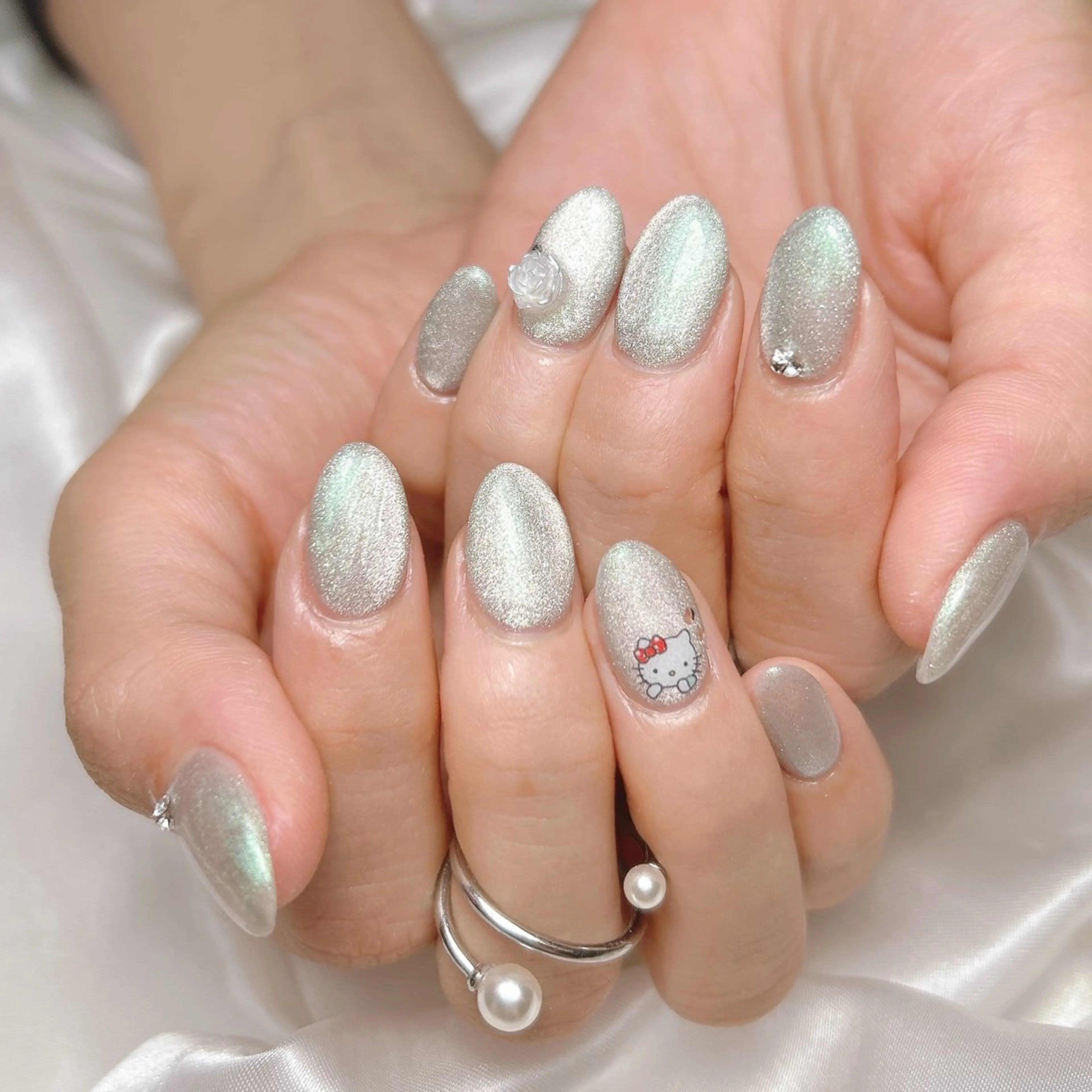 ネイル グリーン マグネットネイル ハンドネイル junna 金山.東別院.上前津のネイルデザイン