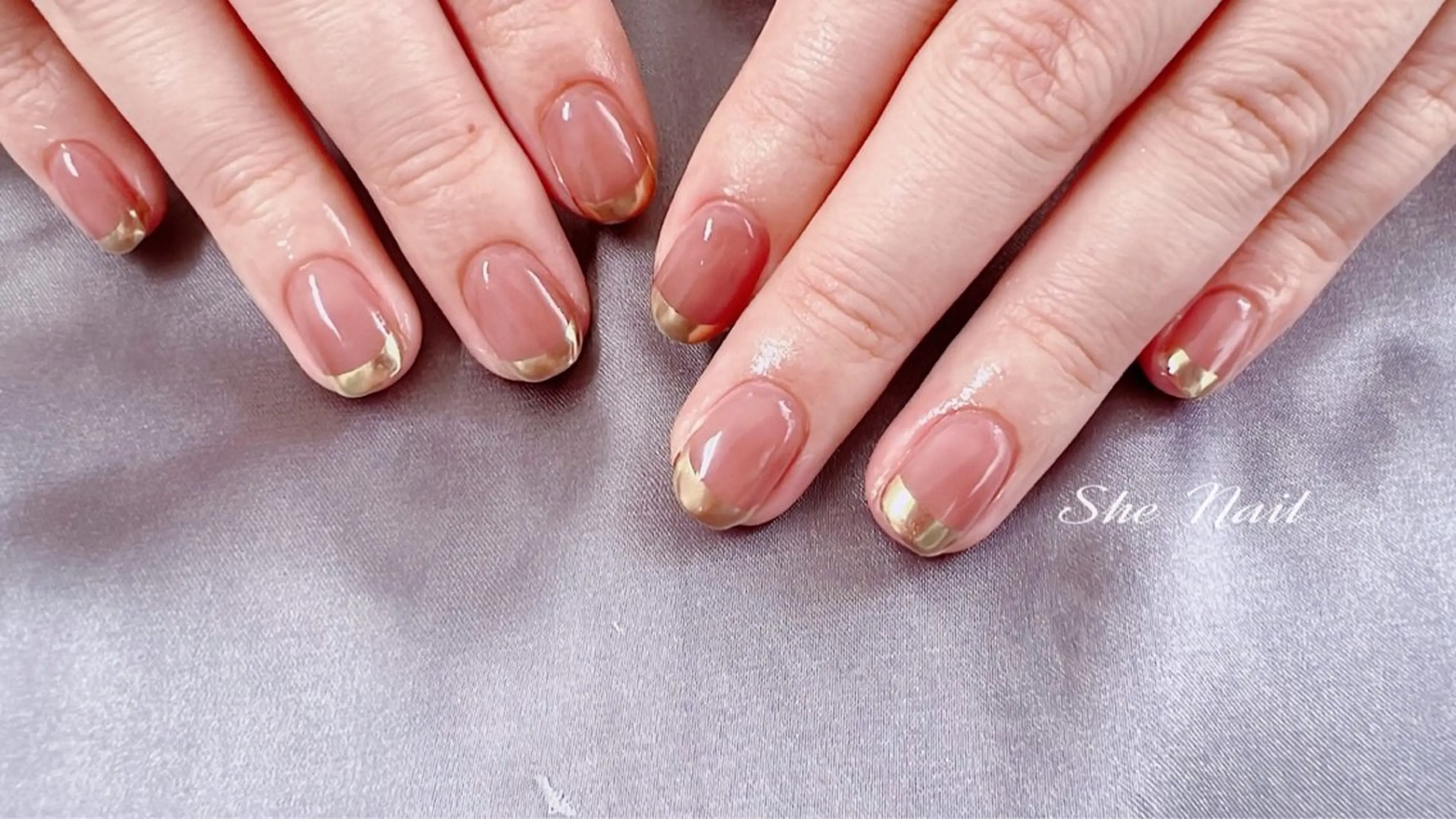 ネイル チークネイル 長さ出し フレンチネイル ハート キラキラネイル ハンドネイル She   Nail所属・ISA_ BELLAのネイルデザイン