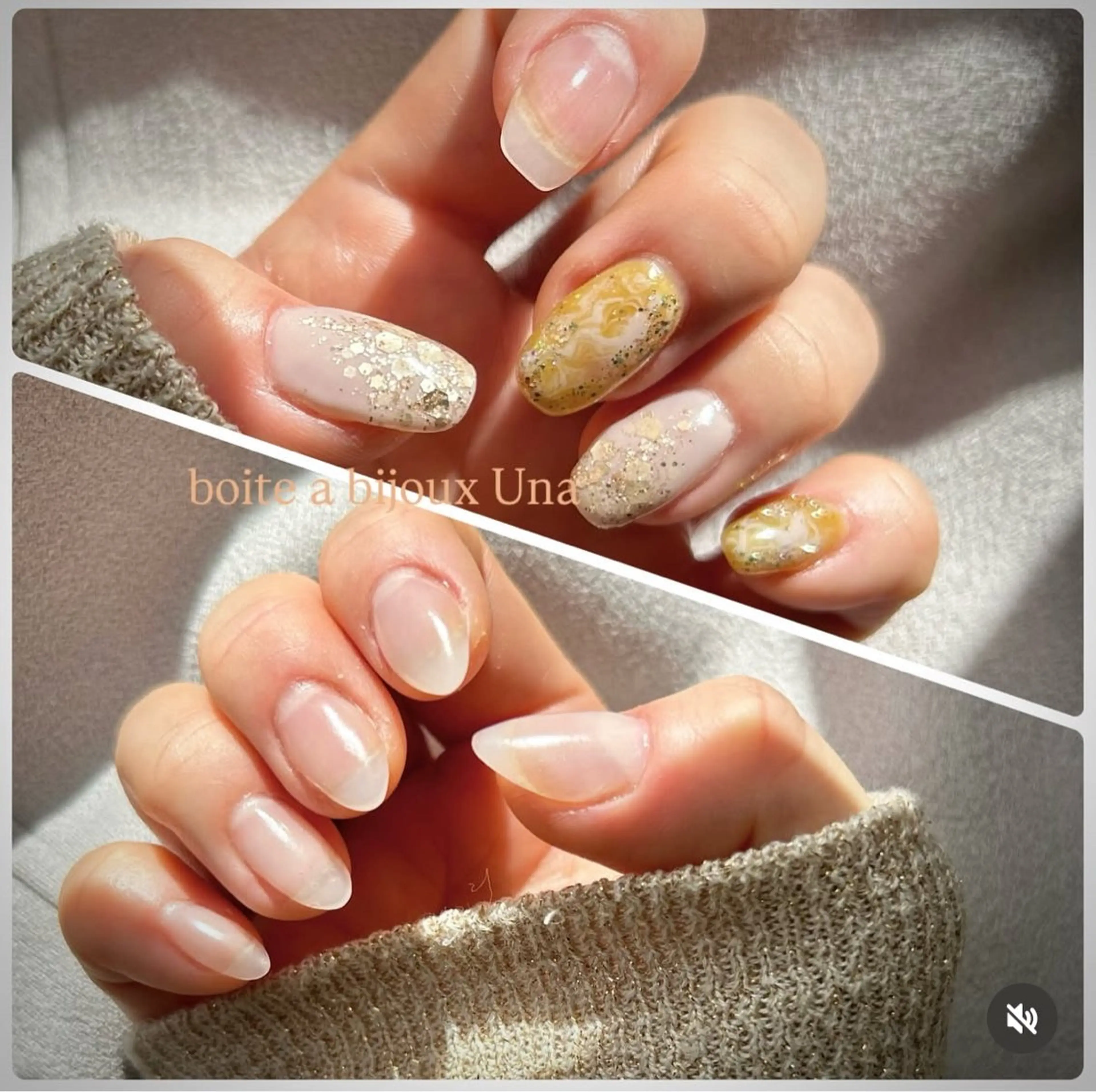 ネイル ラメ(グリッター) 黄色 boite a bijoux Unaのネイルデザイン
