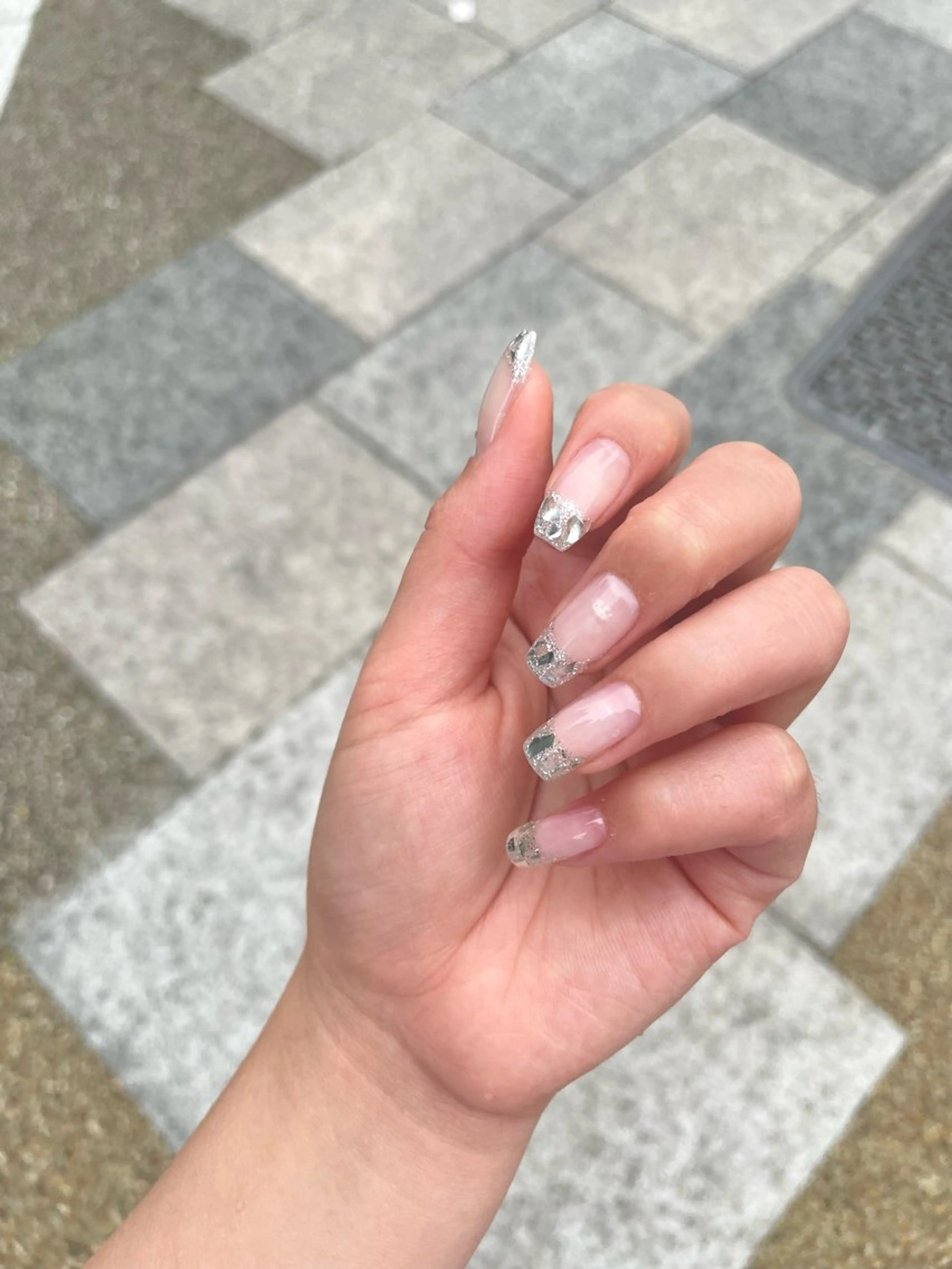 ネイル フレンチネイル ガラスフレンチ 竹 🎋のネイルデザイン