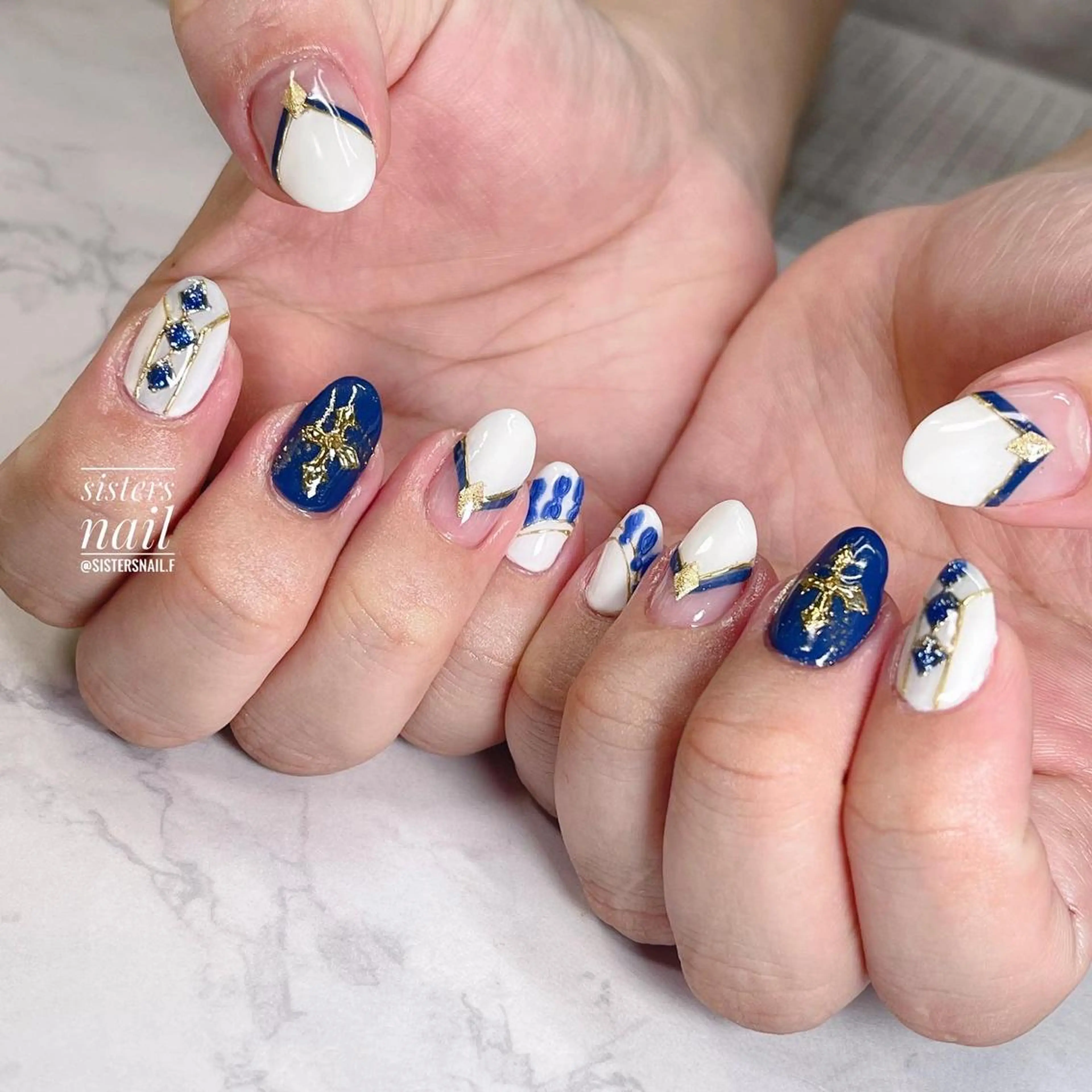 ネイル アートネイル フレンチネイル ミラーネイル ネイビー sisters nail.fのネイルデザイン