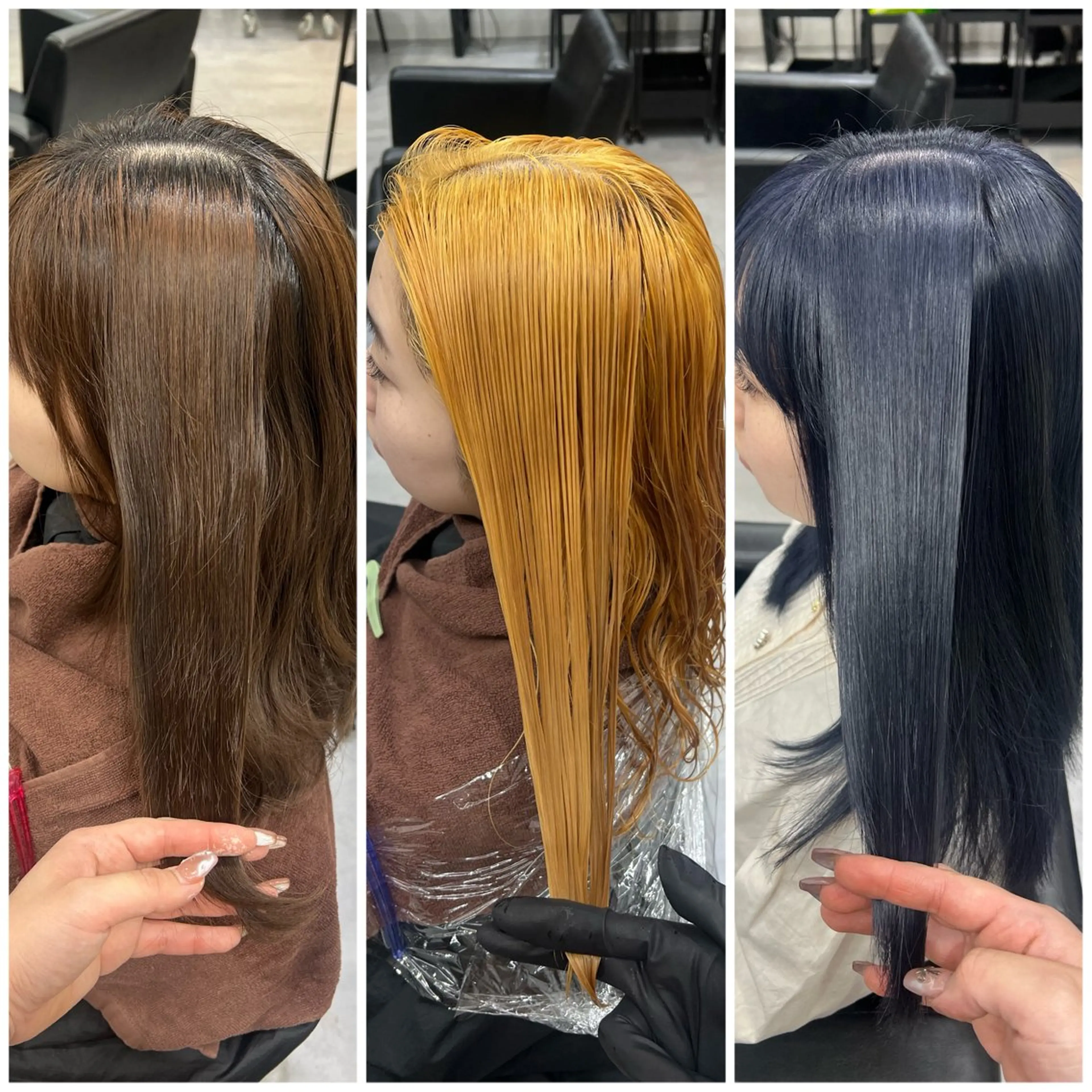 セミロング カラー セミロングパーマ ブリーチ ブルーカラー 透明感カラー デザインカラー いろあそび所属・ショート/ウルフ カットモデル募集のヘアスタイル