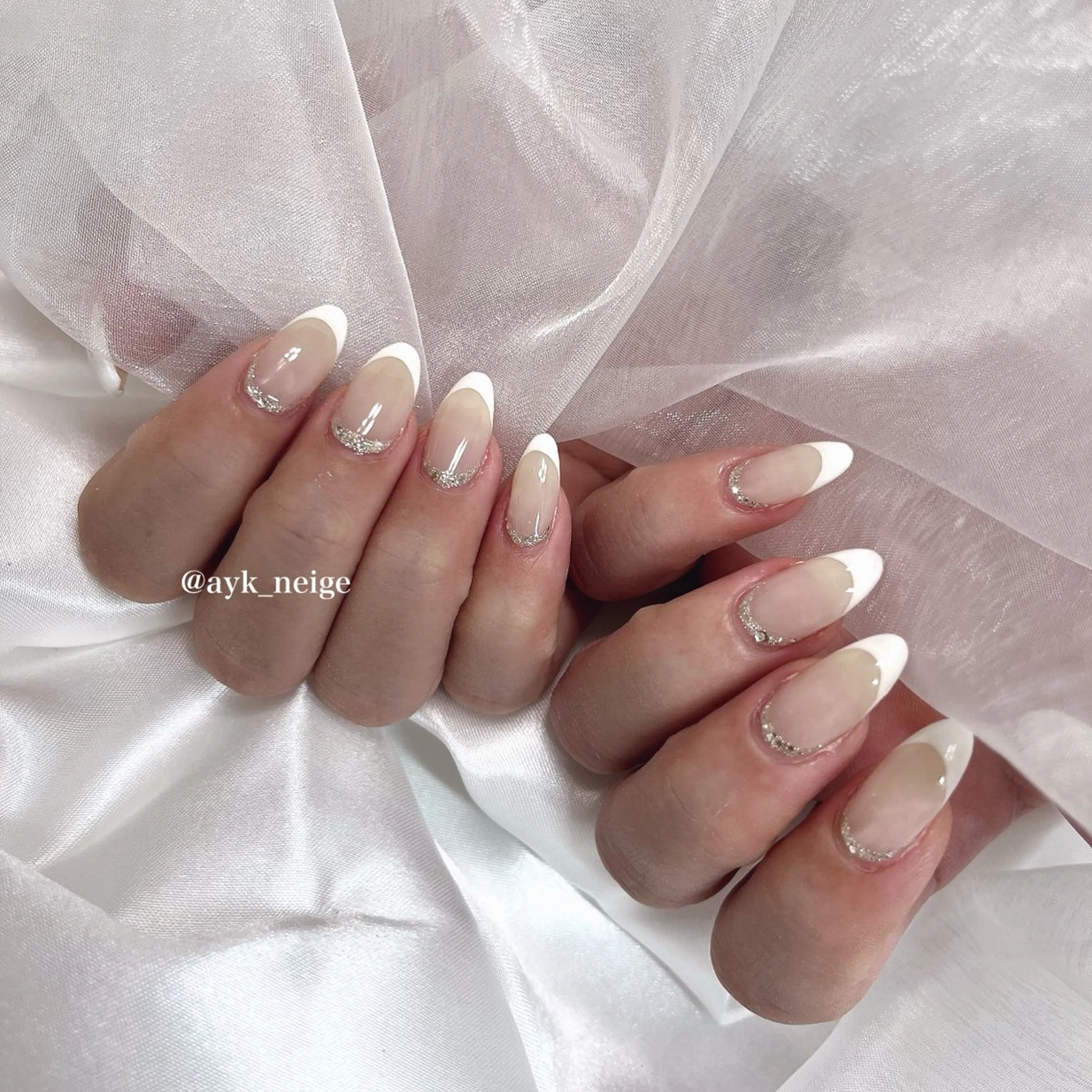 ネイル フットネイル フレンチネイル キラキラネイル 韓国ネイル マグネットネイル n'eige nail所属・大谷 綾香のネイルデザイン