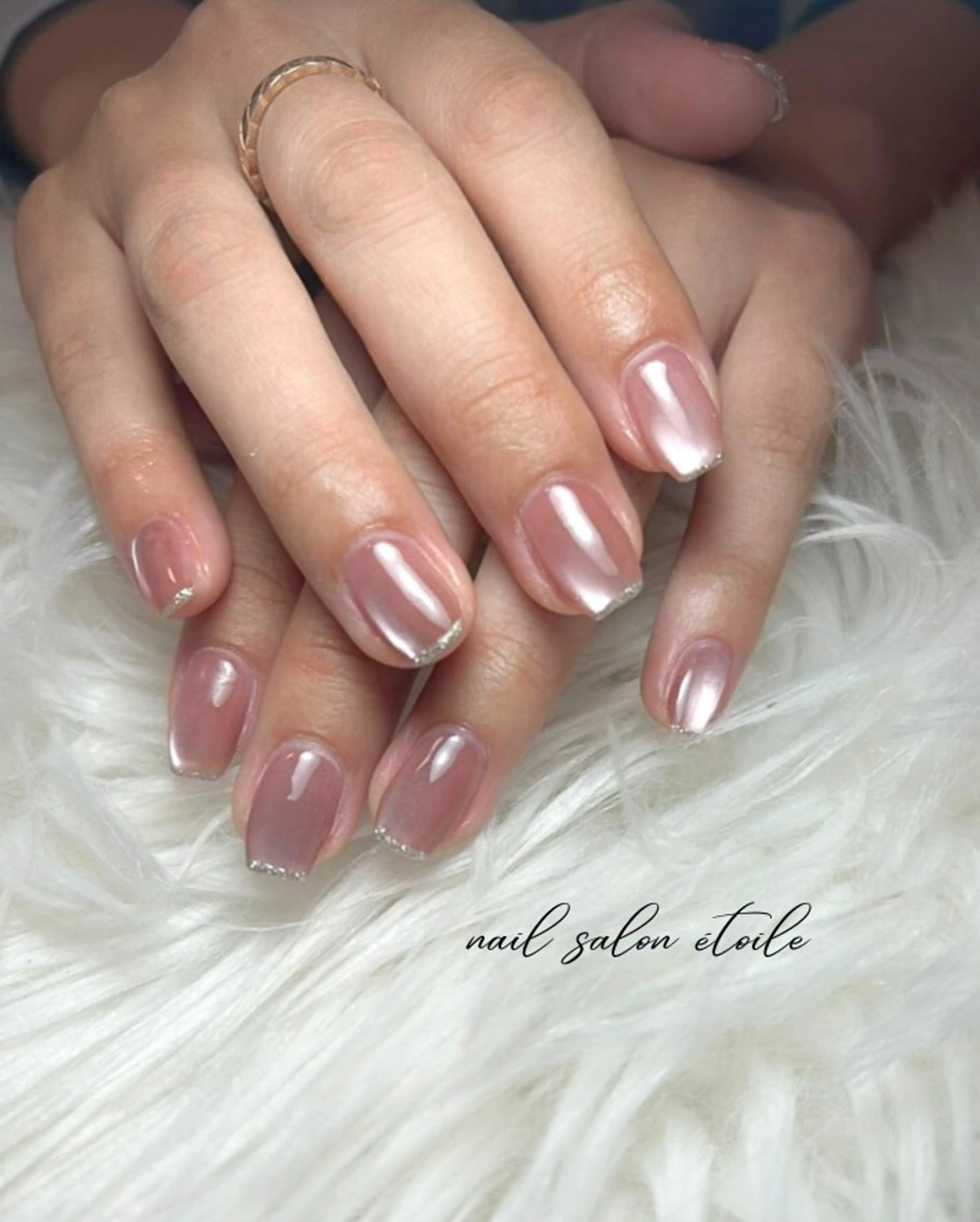 ネイル 氷ネイル・うるうるネイル マグネットネイル オフィスネイル ピンク シンプルネイル ハンドネイル nail salon étoileのネイルデザイン