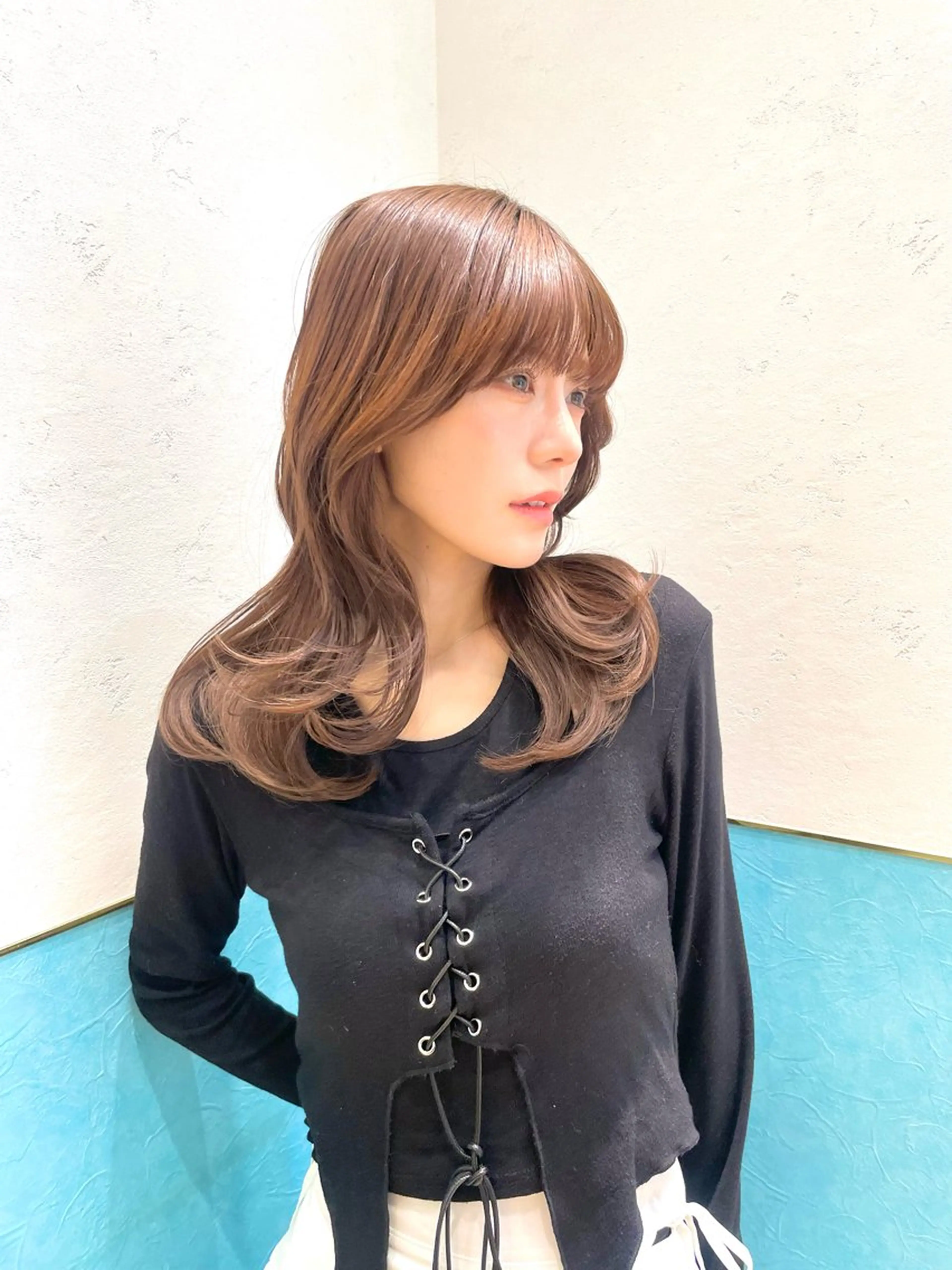 ミディアム カット ヘアカラー トリートメント 韓国レイヤー 🧸🤍ちずみのヘアスタイル