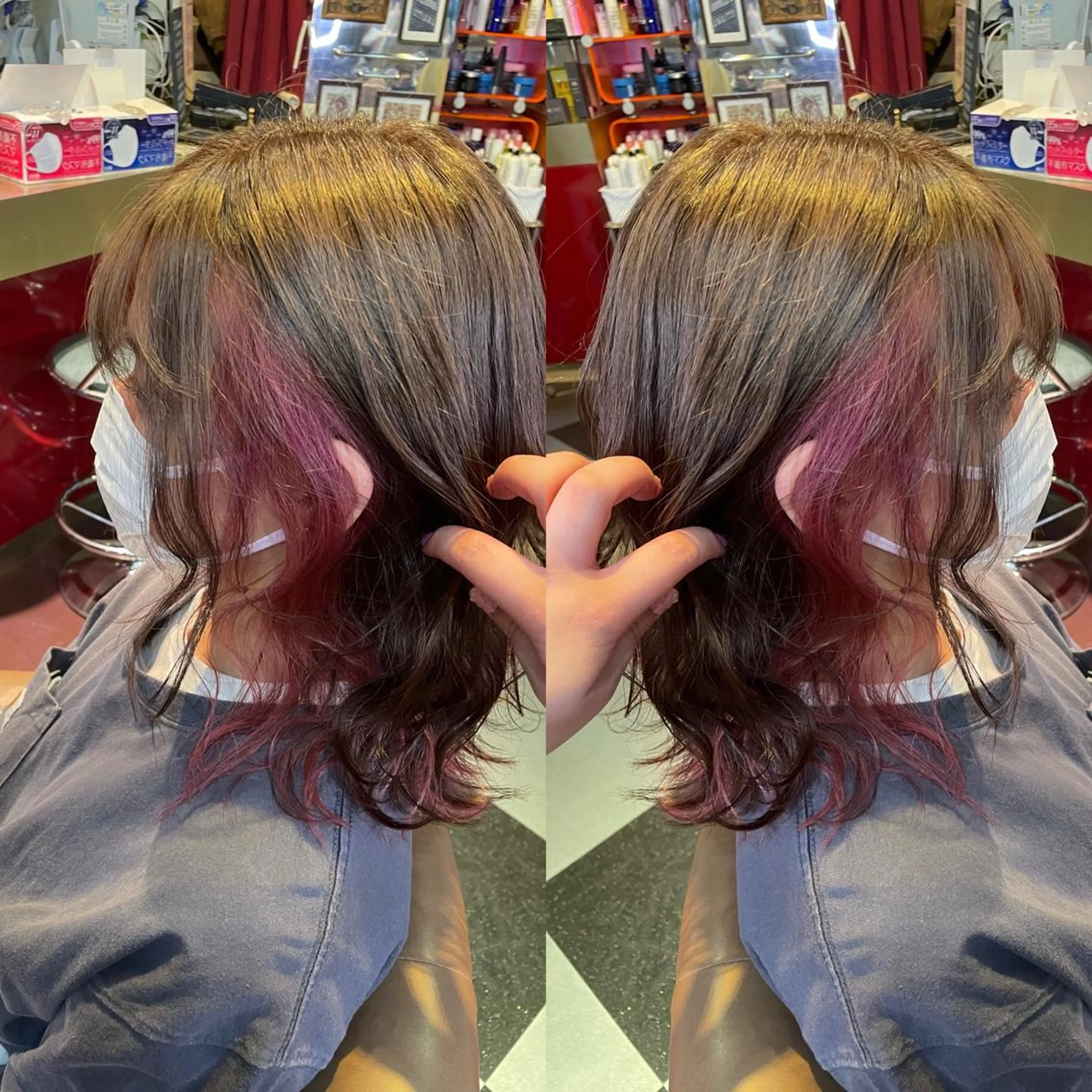 ミディアム カラー イヤリングカラー グレージュ 👑派手髪/カット 👑ANRYのヘアスタイル