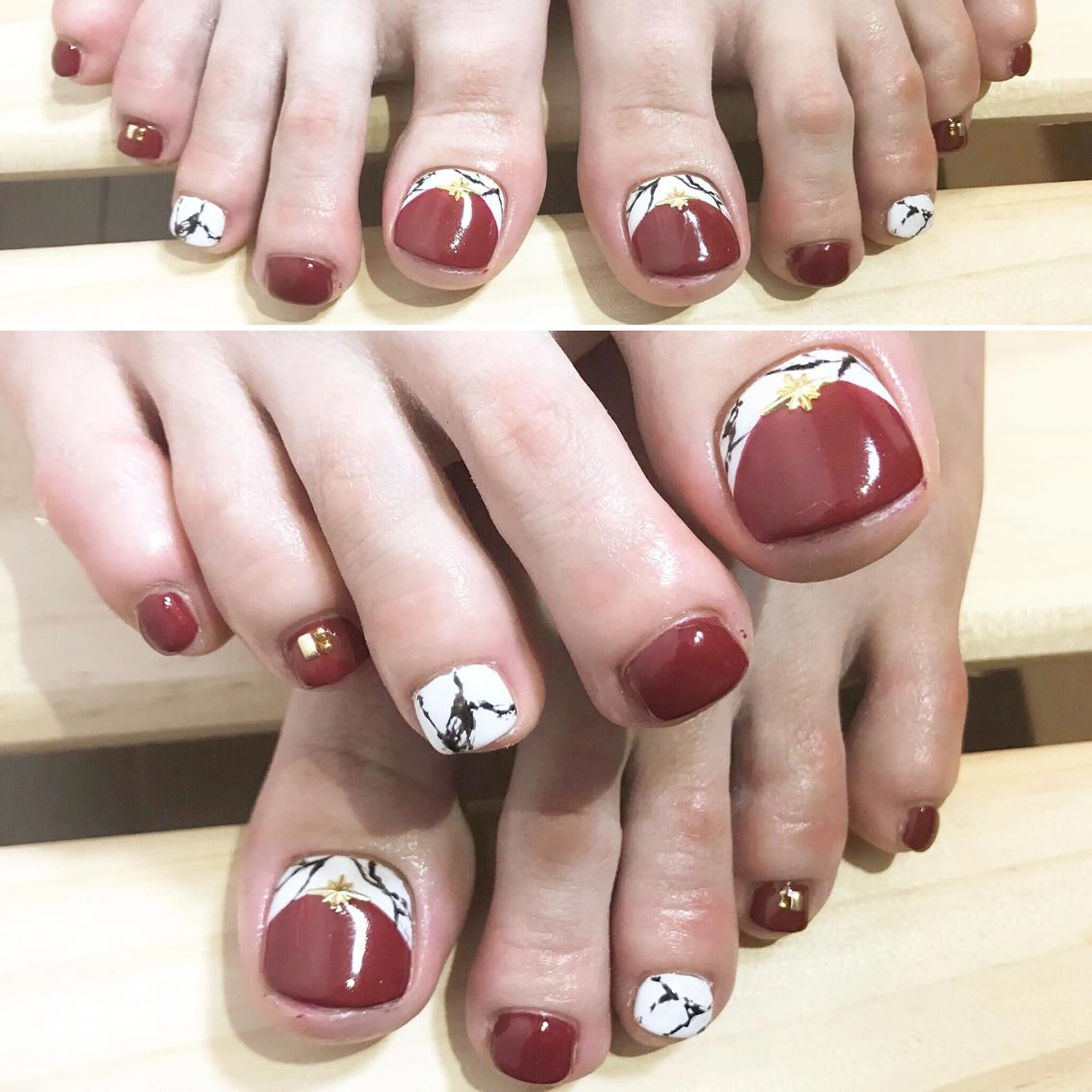 ネイル ボルドー フットネイル 大理石ネイル(マーブル) シンプルネイル 春ネイル ネイル フフラ所属・nail fufla ♡yamane♡のネイルデザイン