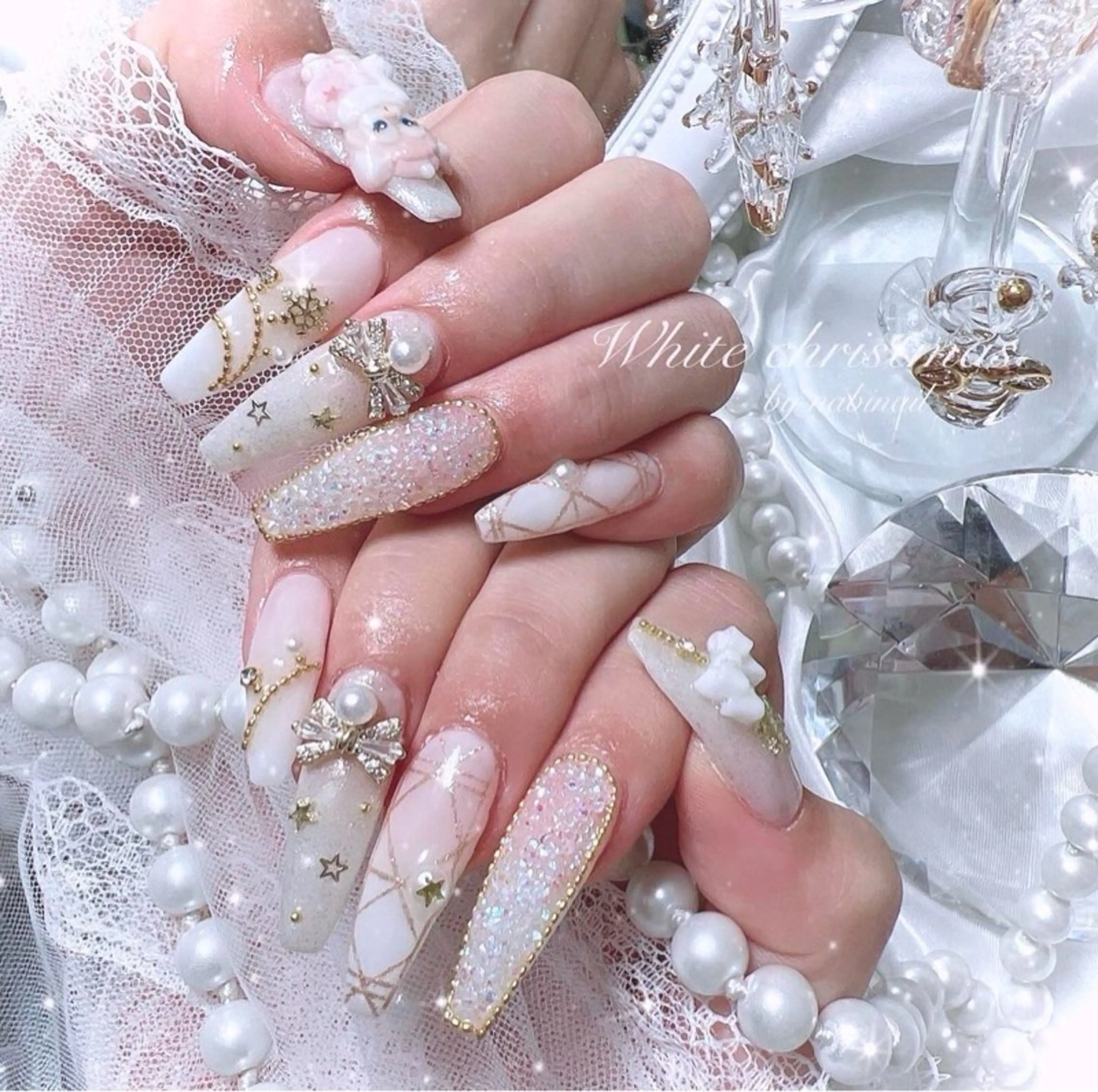 ネイル 長さ出し グラデーション キラキラネイル マグネットネイル ミラーネイル Lee Nails チップ長さだし専門店のネイルデザイン