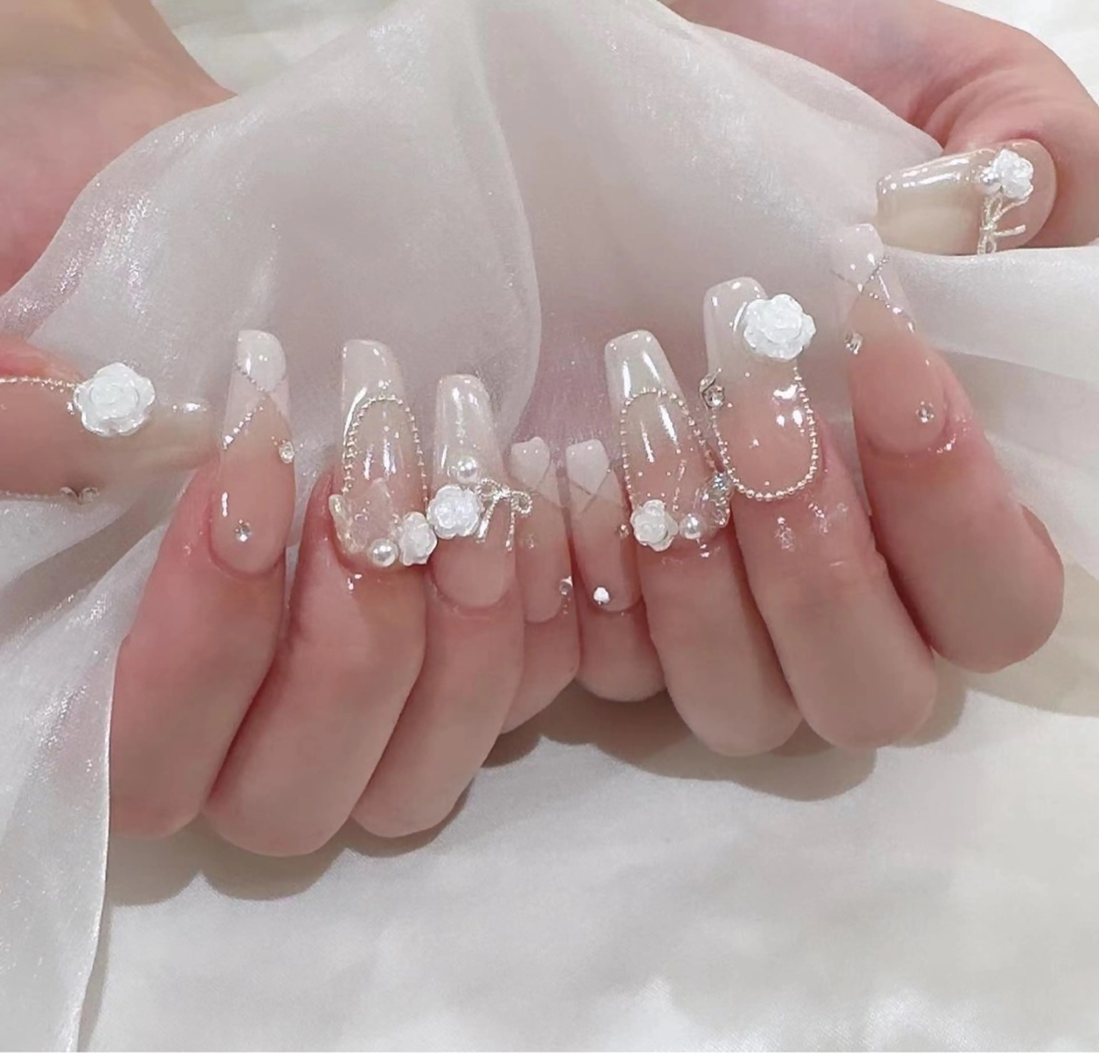 ネイル カジュアル ハート オフィスネイル ピンク リボン ハンドネイル H&Bsalon カイのネイルデザイン