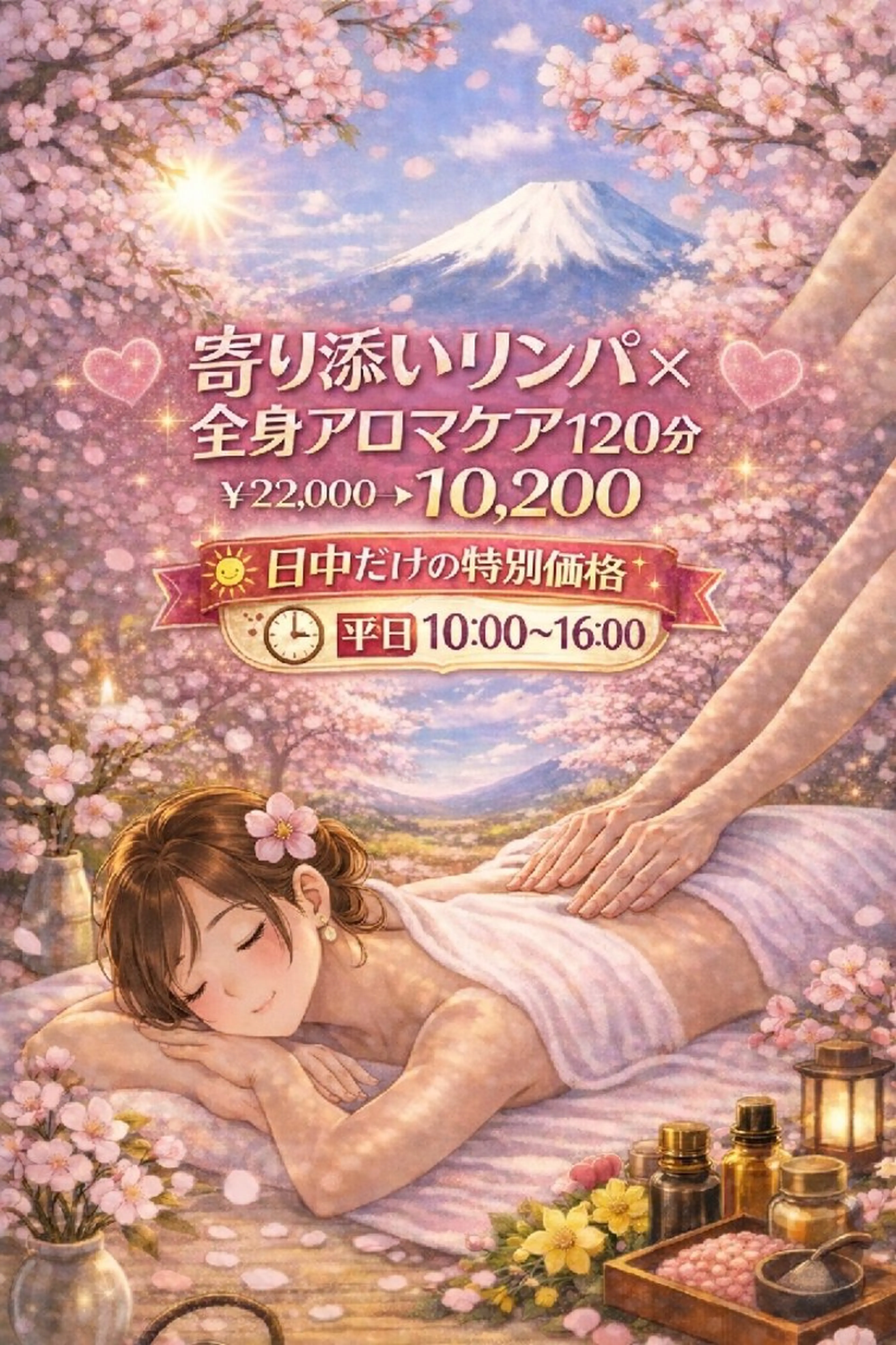【🌄平日お昼10～16限定🌄】💖とろけるリンパ×全身アロマ💖120分￥22,000→￥10,200の写真
