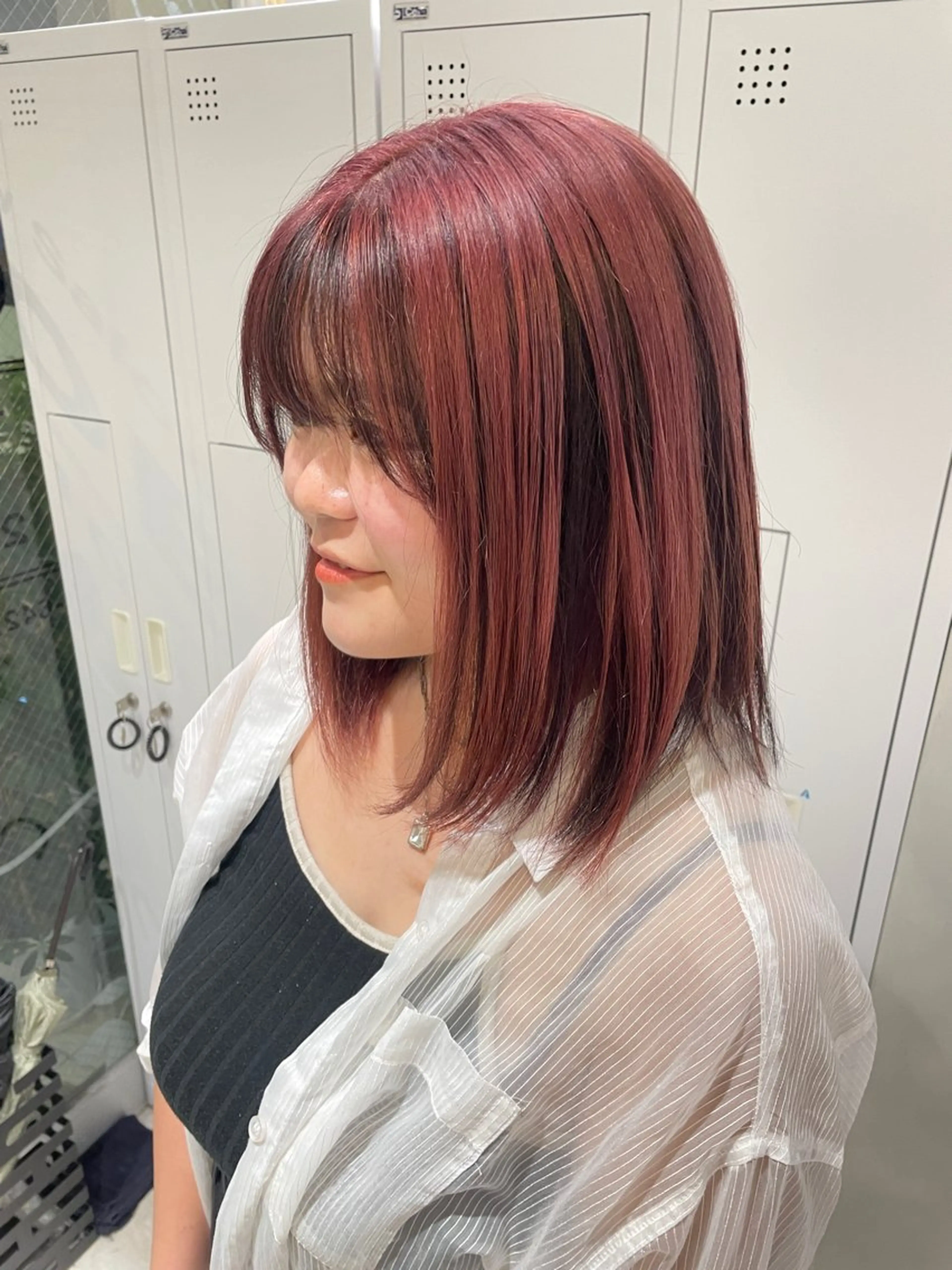 ミディアム カラー 黒髪 ピンクカラー 🦋ブリーチ/カラー 専門Aya💖のヘアスタイル