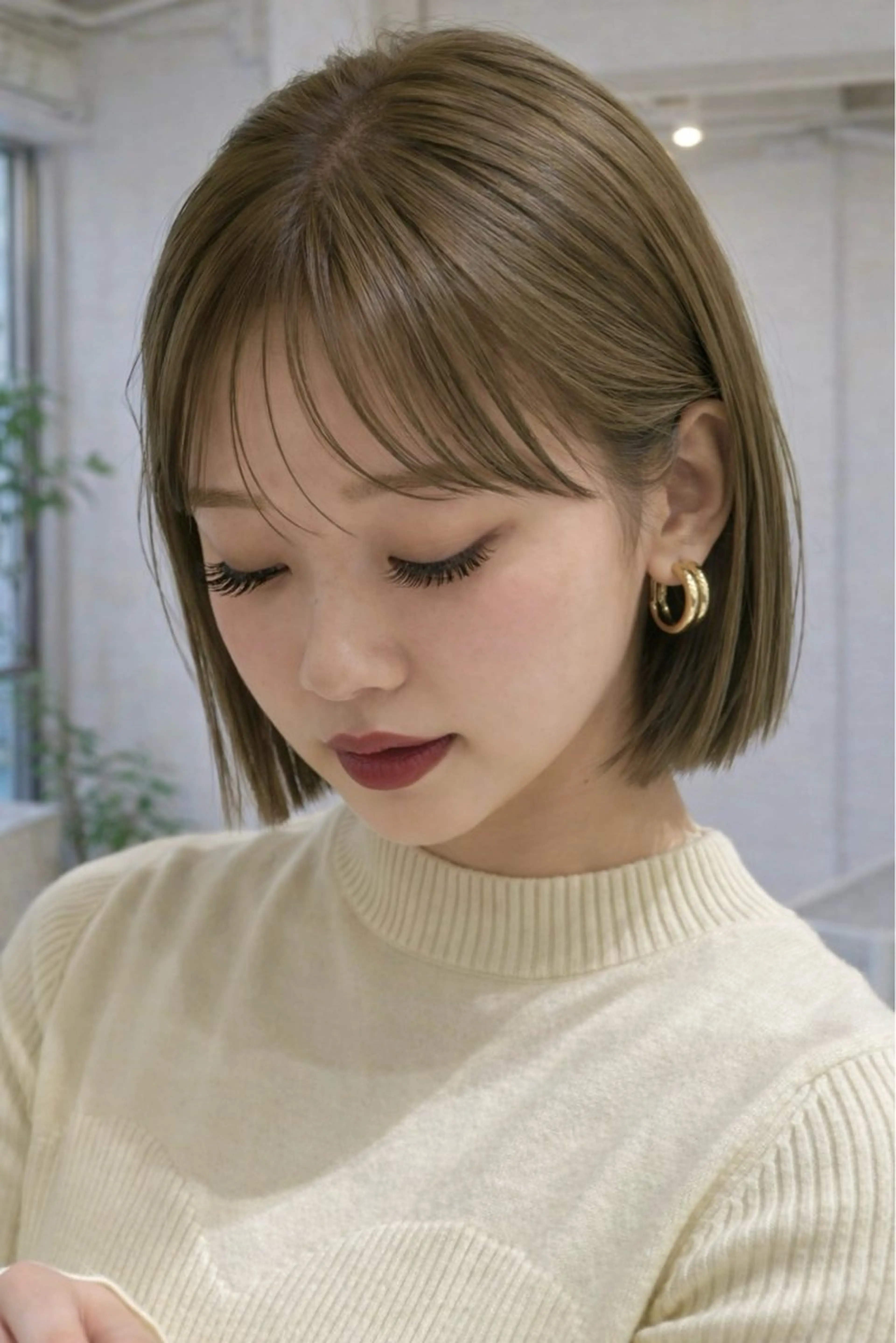 ミディアム カット ヘアカラー トリートメント 角岡 真帆のヘアスタイル