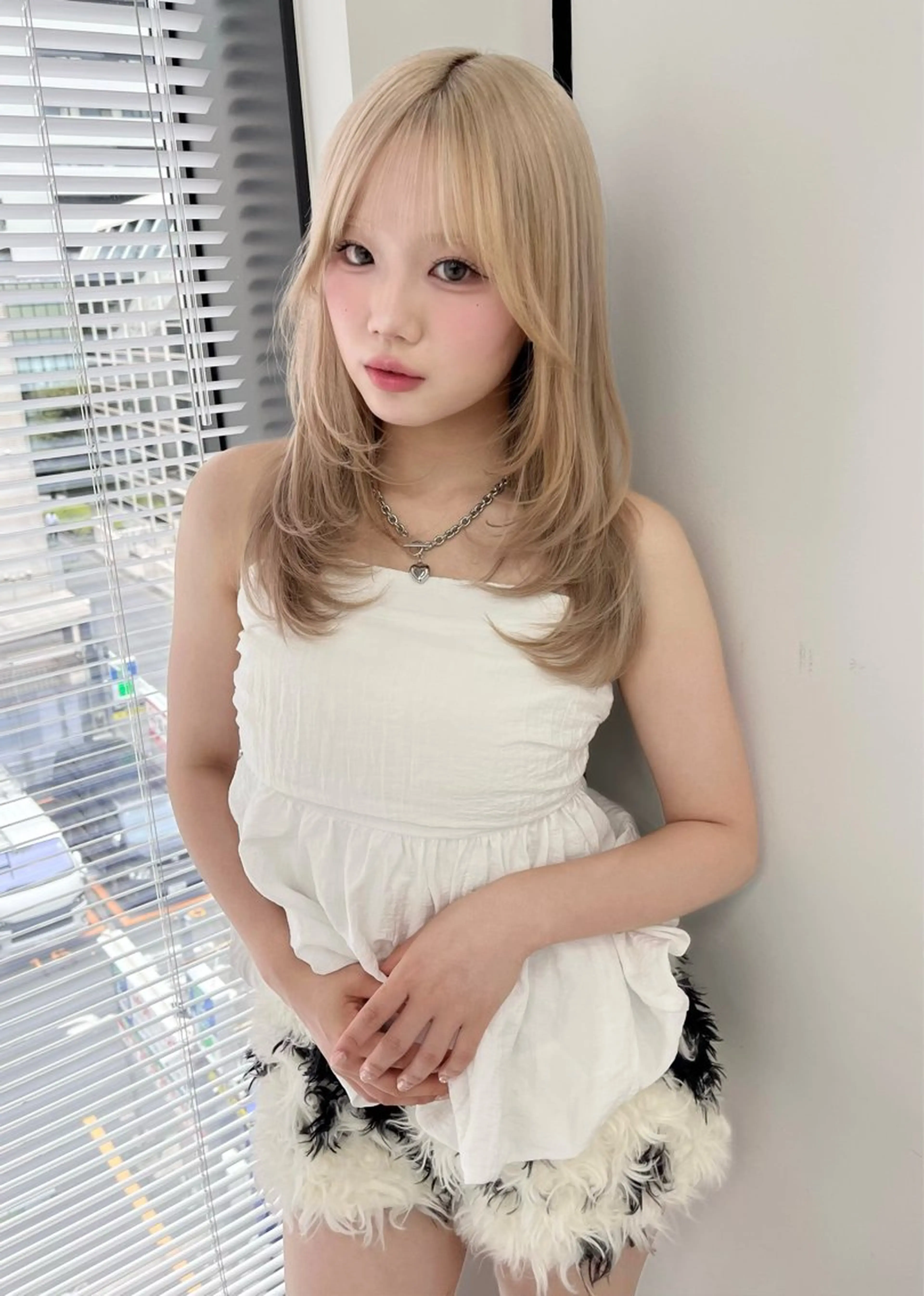 セミロング 顔周りカット カット ヘアカラー 韓国ヘア🎀艶髪 /渋谷/Manaeのヘアスタイル