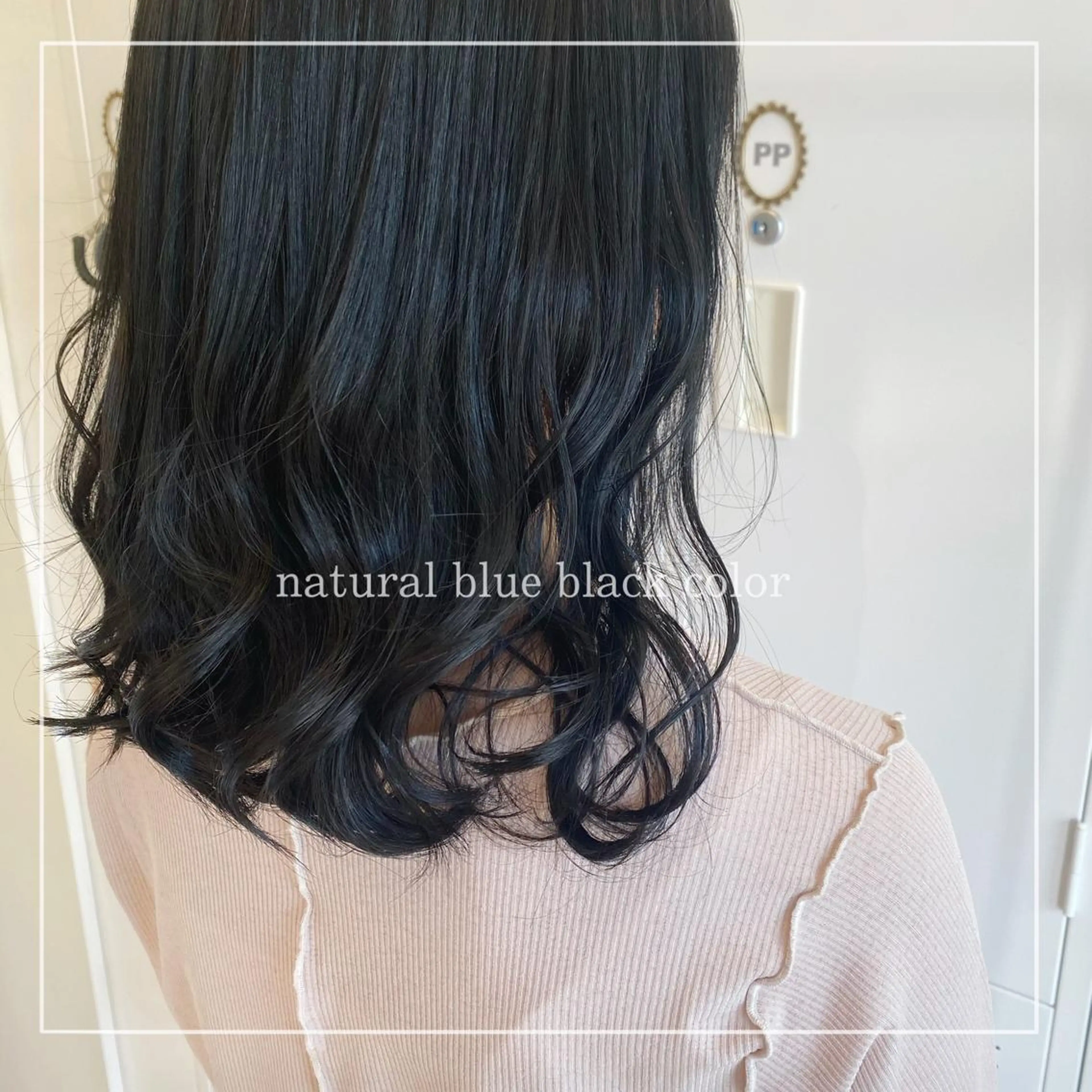 セミロング カラー 黒髪 ブルーカラー ブルーブラック 💛Frameなんば /村田百花のヘアスタイル