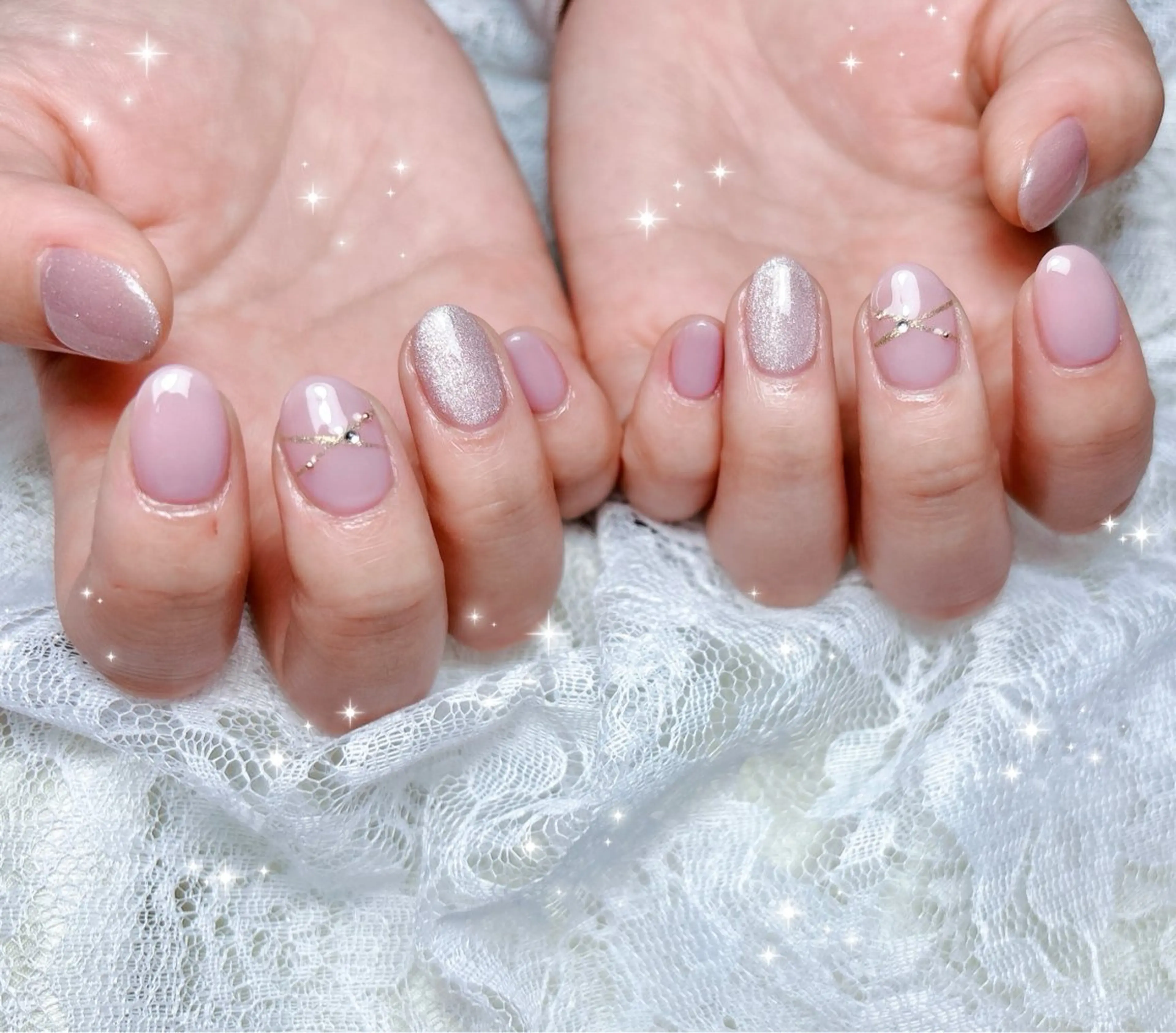 ネイル アートネイル マグネットネイル ピンク ハンドネイル FLARE NAIL フレアネイルのネイルデザイン