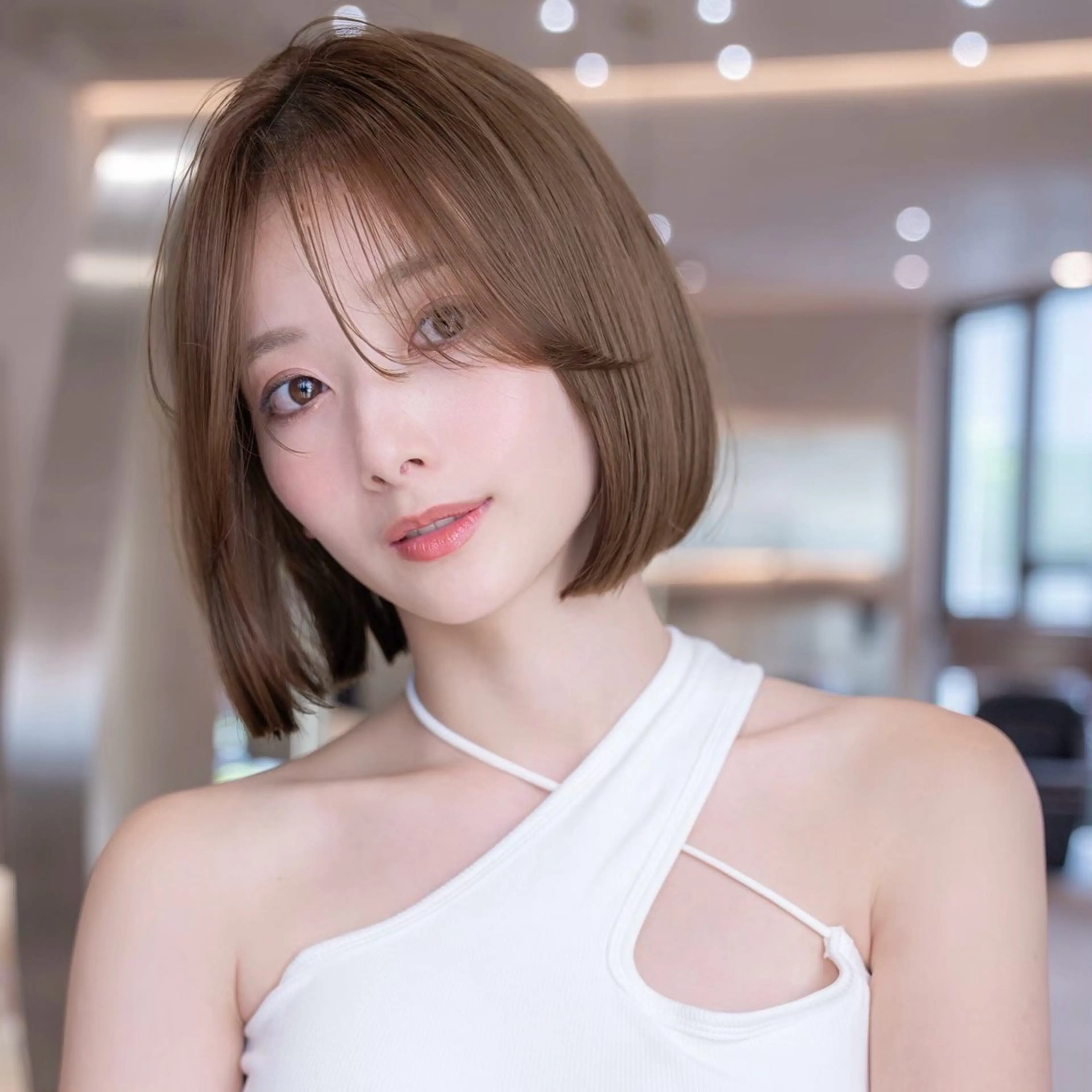 ミディアム カラー 切りっぱなしボブ ショートボブ ボブレイヤー 透明感カラー ボブ カット ヘアカラー トリートメント 渋谷ボブ/レイヤー ボブ田中航平のヘアスタイル