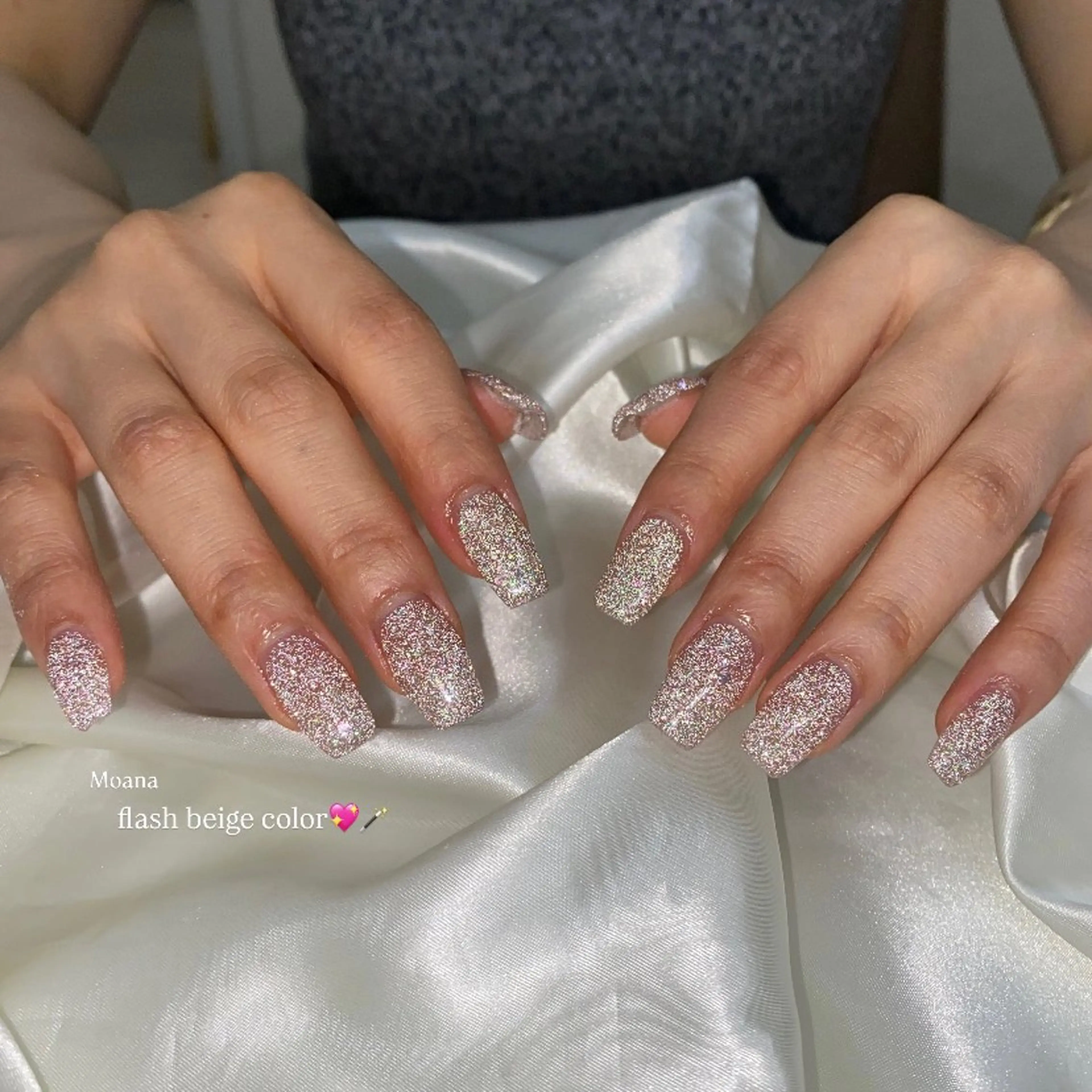 ネイル フラッシュネイル 韓国ネイル ラメ(グリッター) ワンカラーネイル スクエアネイル ハンドネイル MoanaNail Manamiのネイルデザイン