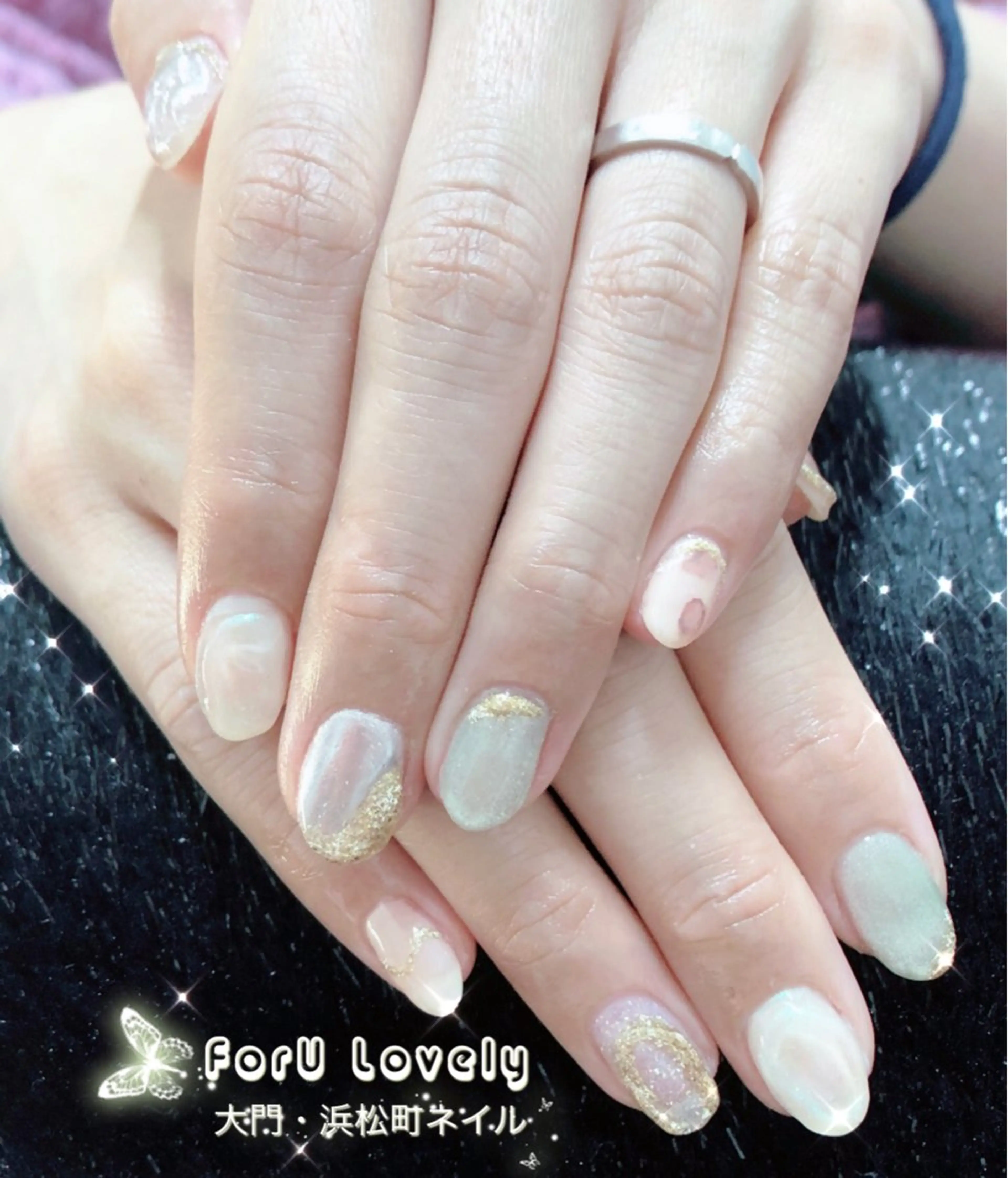 ネイル フットネイル フレンチネイル ジェルネイル ラメ(グリッター) マグネットネイル 大門浜松町 ネイルのネイルデザイン