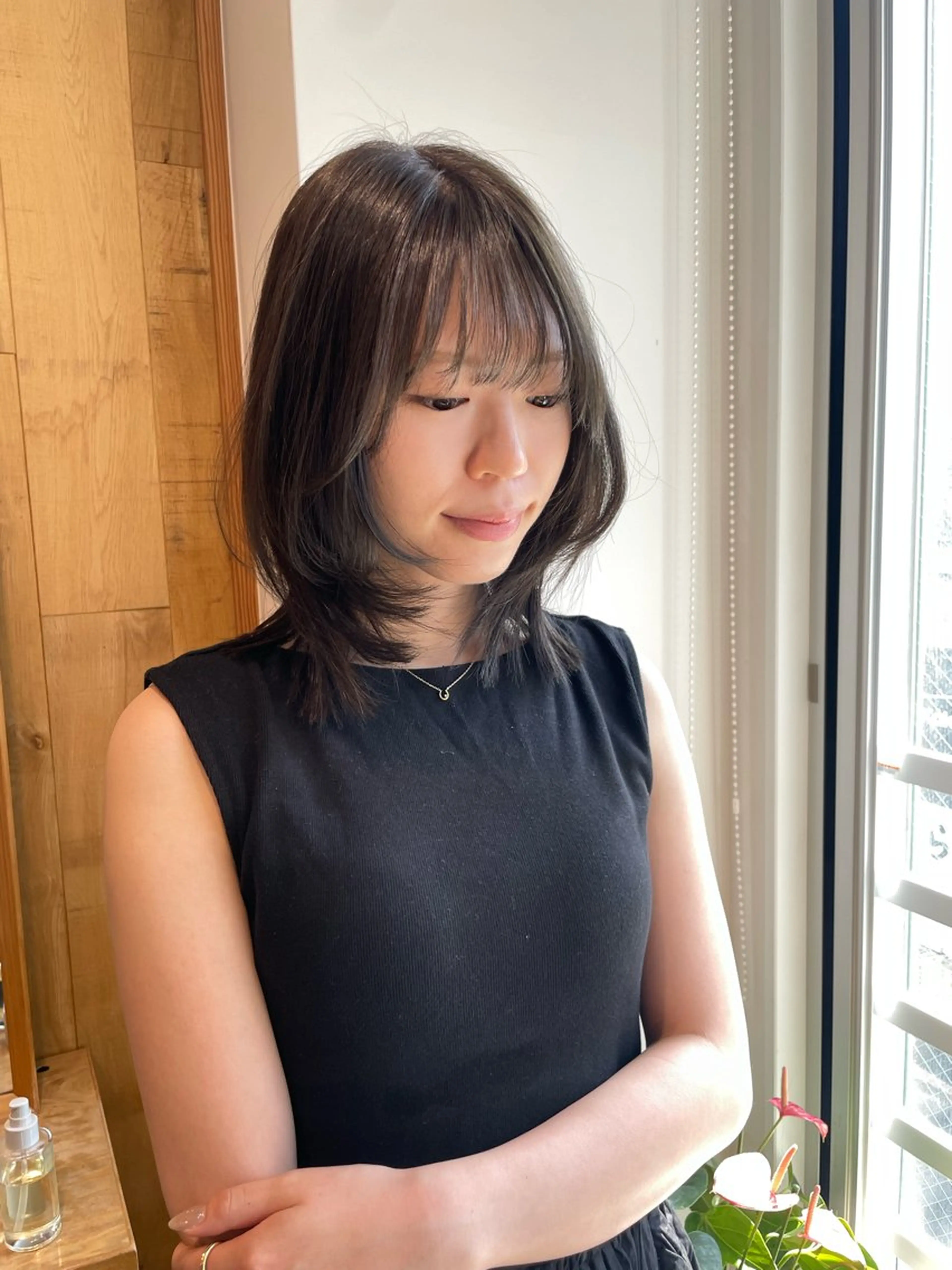 ミディアム カラー ブリーチ グレージュ ブリーチなしカラー オリーブカラー オリーブグレージュ カット ヘアカラー トリートメント 髪質改善カラー🪡✨ レイヤー/ rinaのヘアスタイル