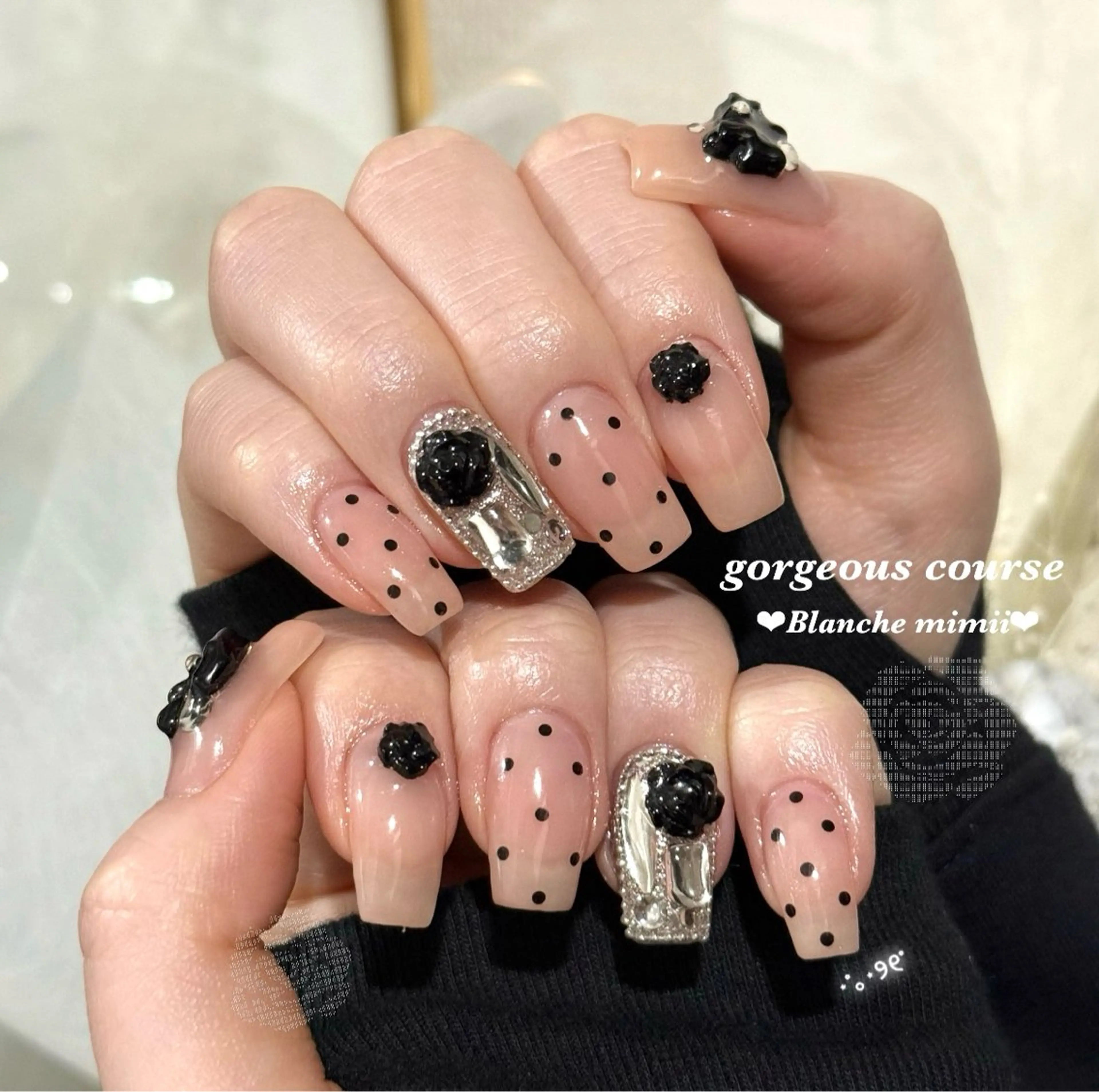 ネイル ガーリー ゴージャス ハート 氷ネイル・うるうるネイル 韓国ネイル ハンドネイル Blanche　mimii所属・Blanche Ayaのネイルデザイン