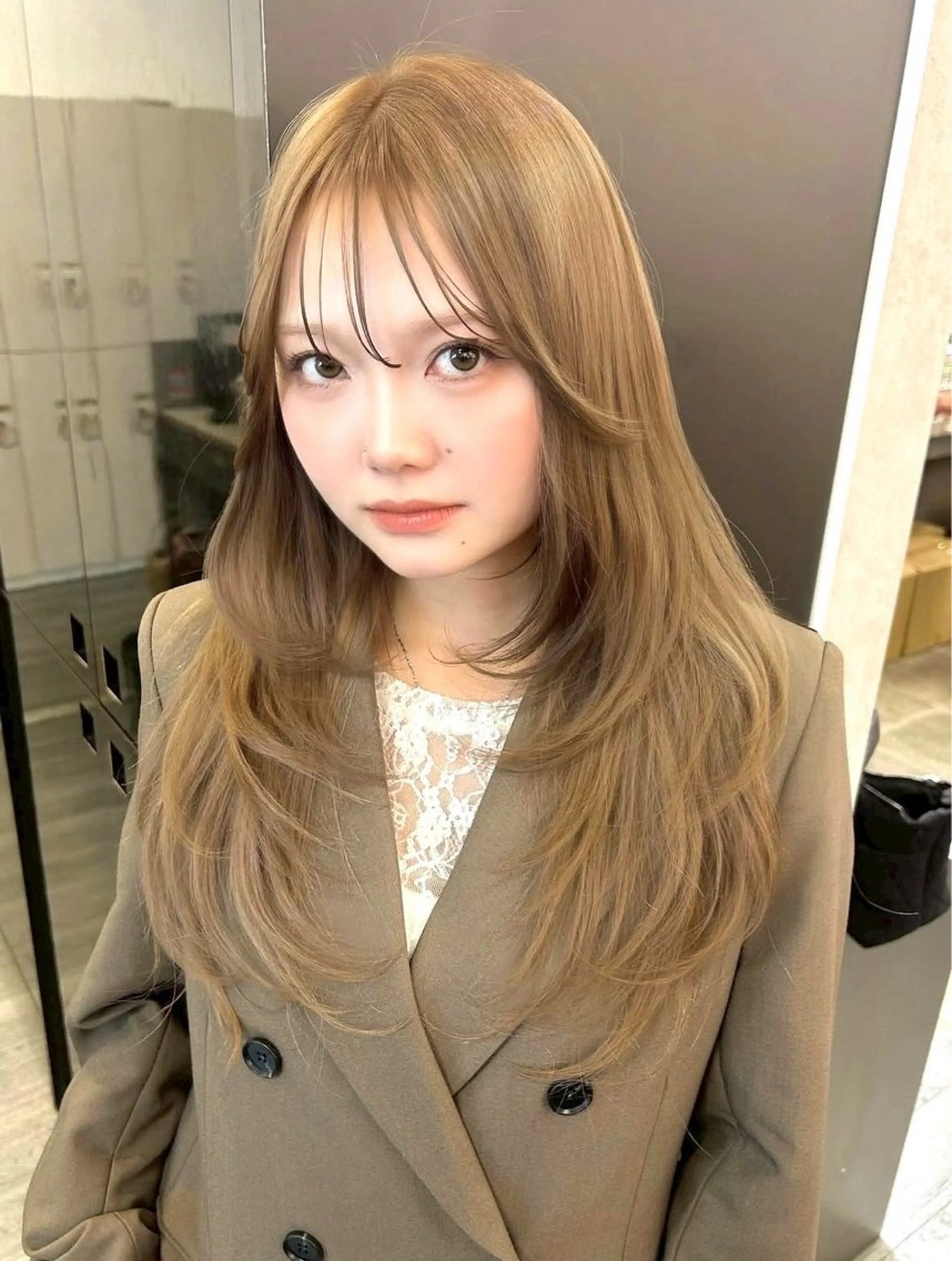 セミロング カラー ヘアカラー 🫧ミルクティー ブリーチRIKU🫧のヘアスタイル