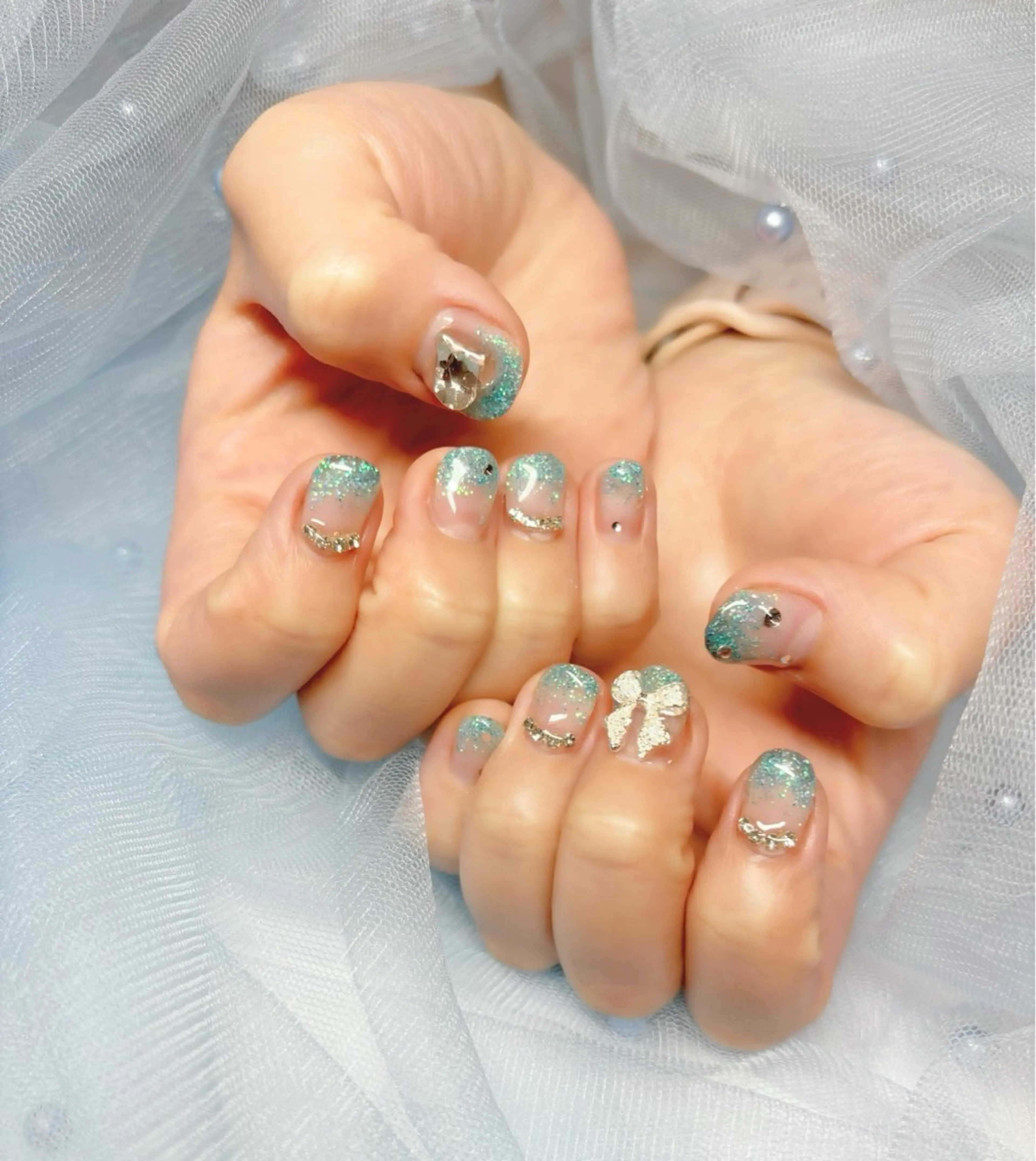 ネイル ブルー ハンドネイル Nail Salon macherieのネイルデザイン