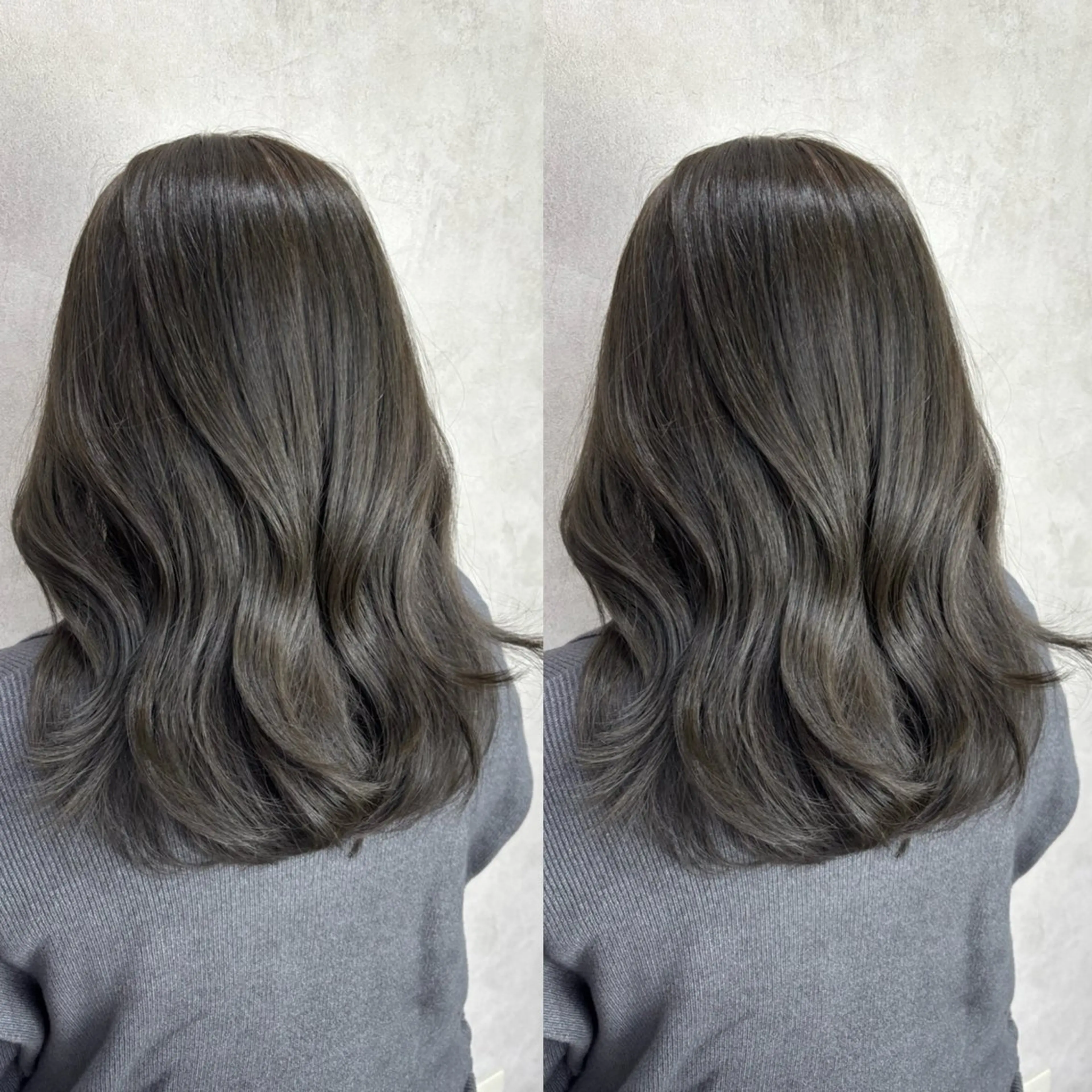 セミロング カラー アッシュ アッシュグレー アッシュグレージュ グレージュ ヘアカラー 💎色落ち綺麗に白肌 ラベンダー💎りんのヘアスタイル