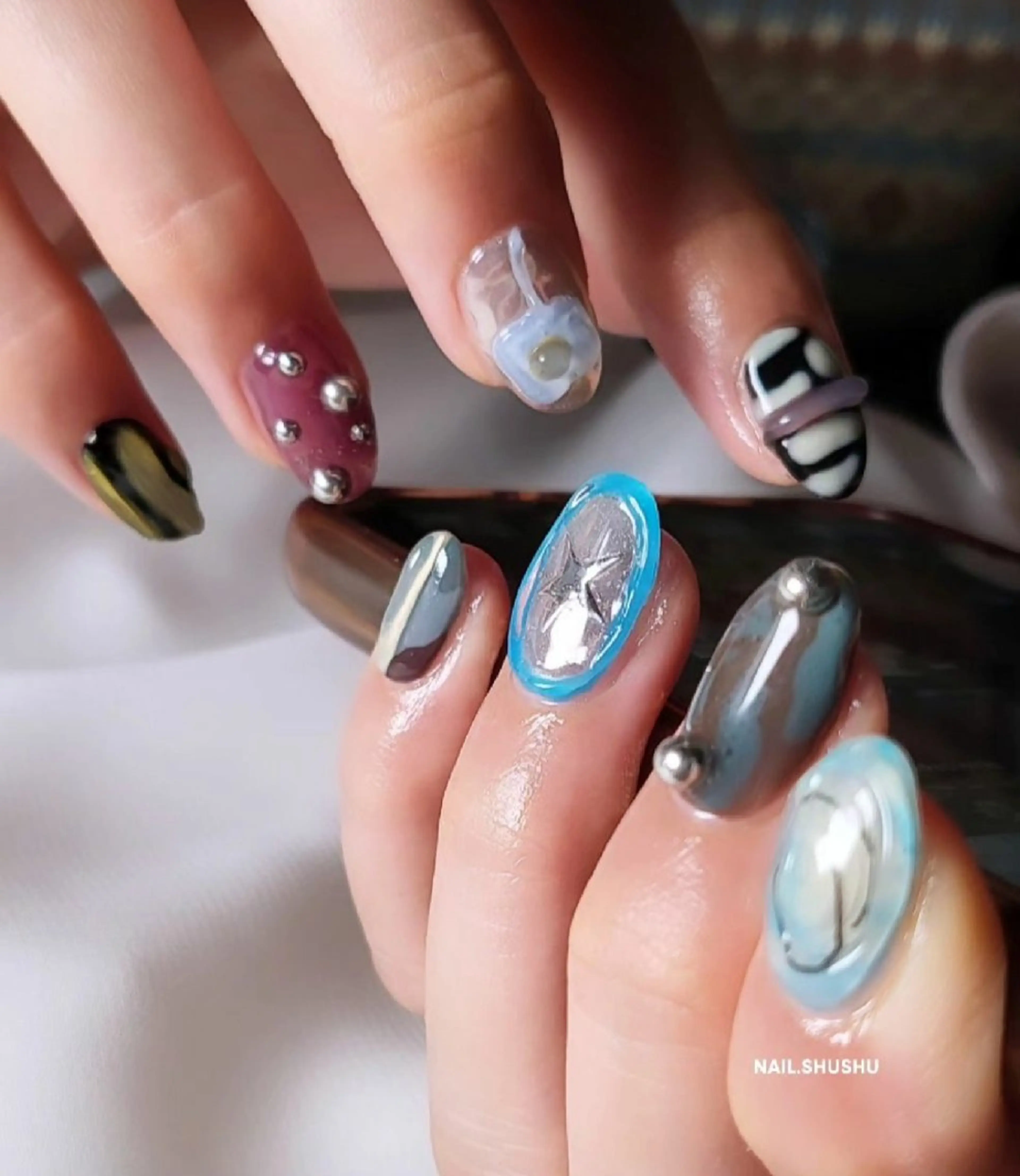 ネイル 持ち込み ニュアンスネイル ワンカラーネイル シンプルネイル ハンドネイル 3dパーツ/流行り 👧shushu❤️のネイルデザイン