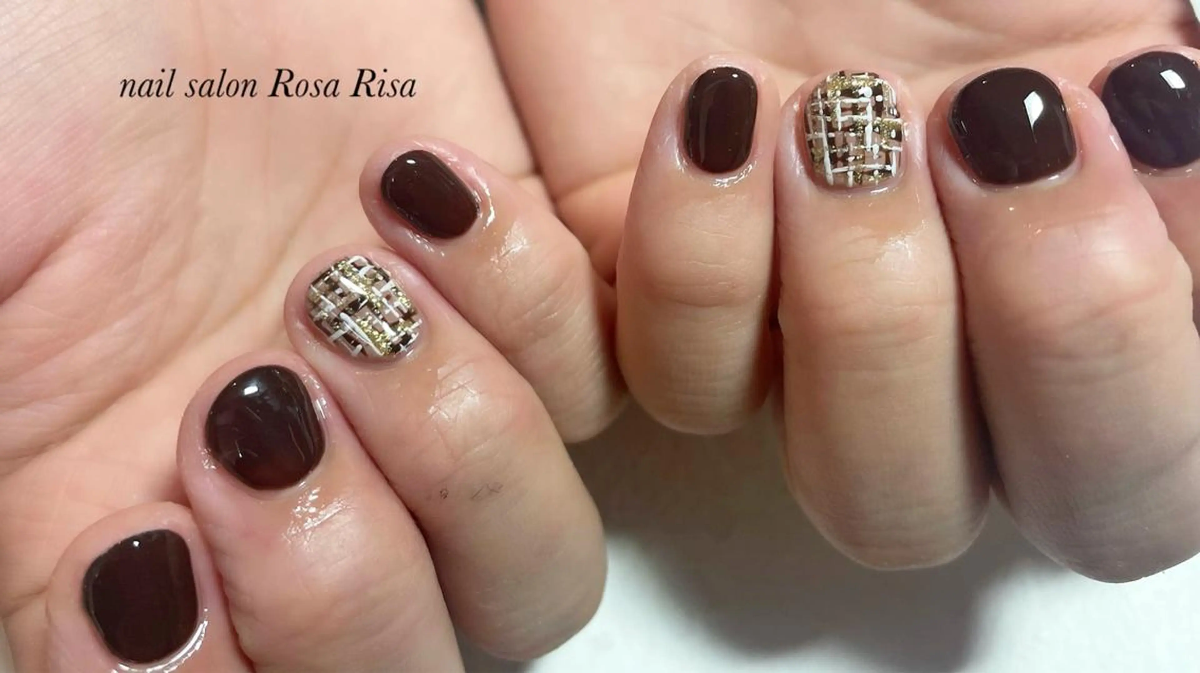 ショート ネイル ツイードネイル バレンタイン ネイルスタジオ シェイクユアハンズのネイルデザイン