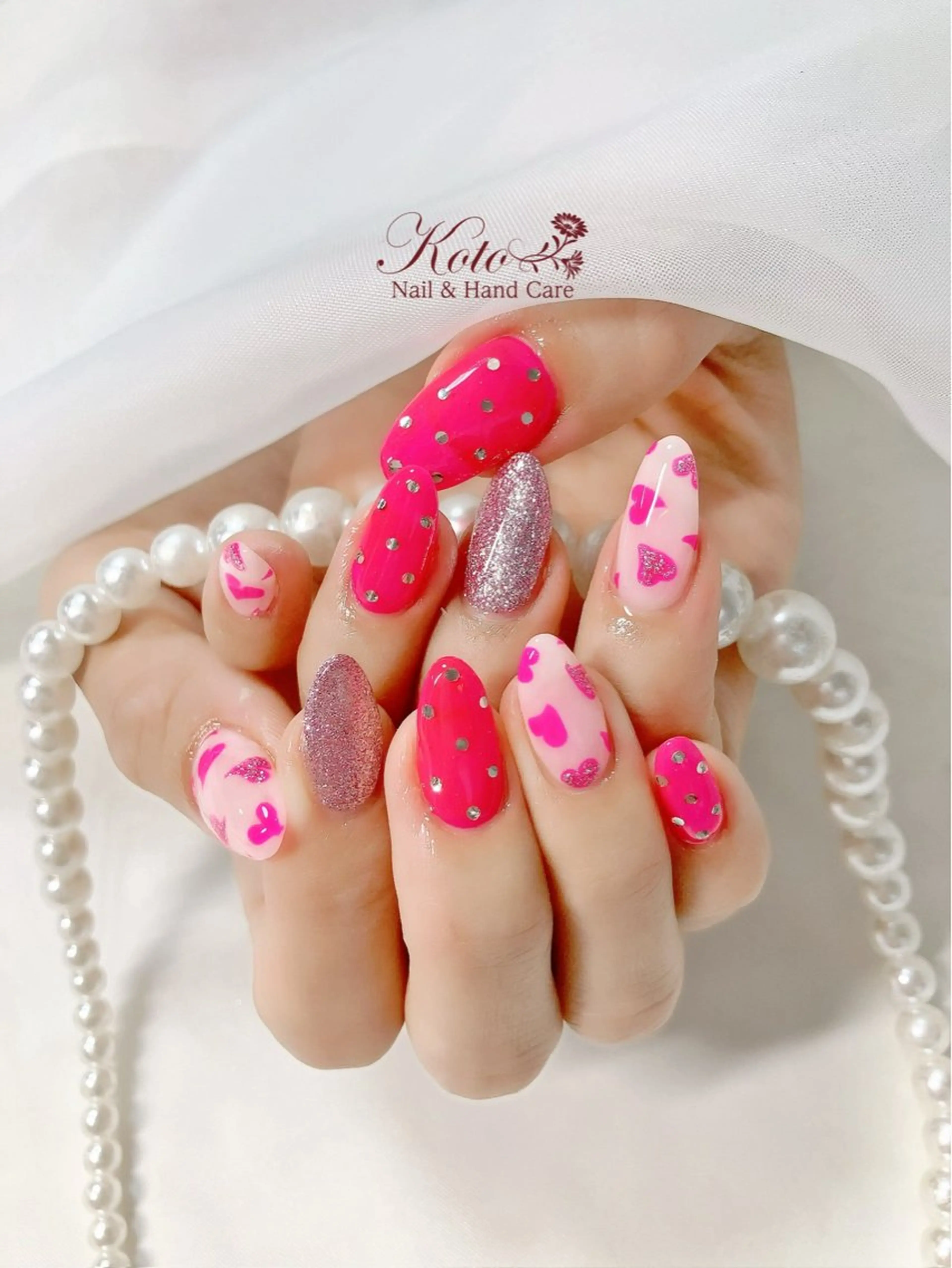 ネイル 長さ出し ジェルネイル ハート 持ち込み ニュアンスネイル ハンドネイル Nail Salon KOTOのネイルデザイン