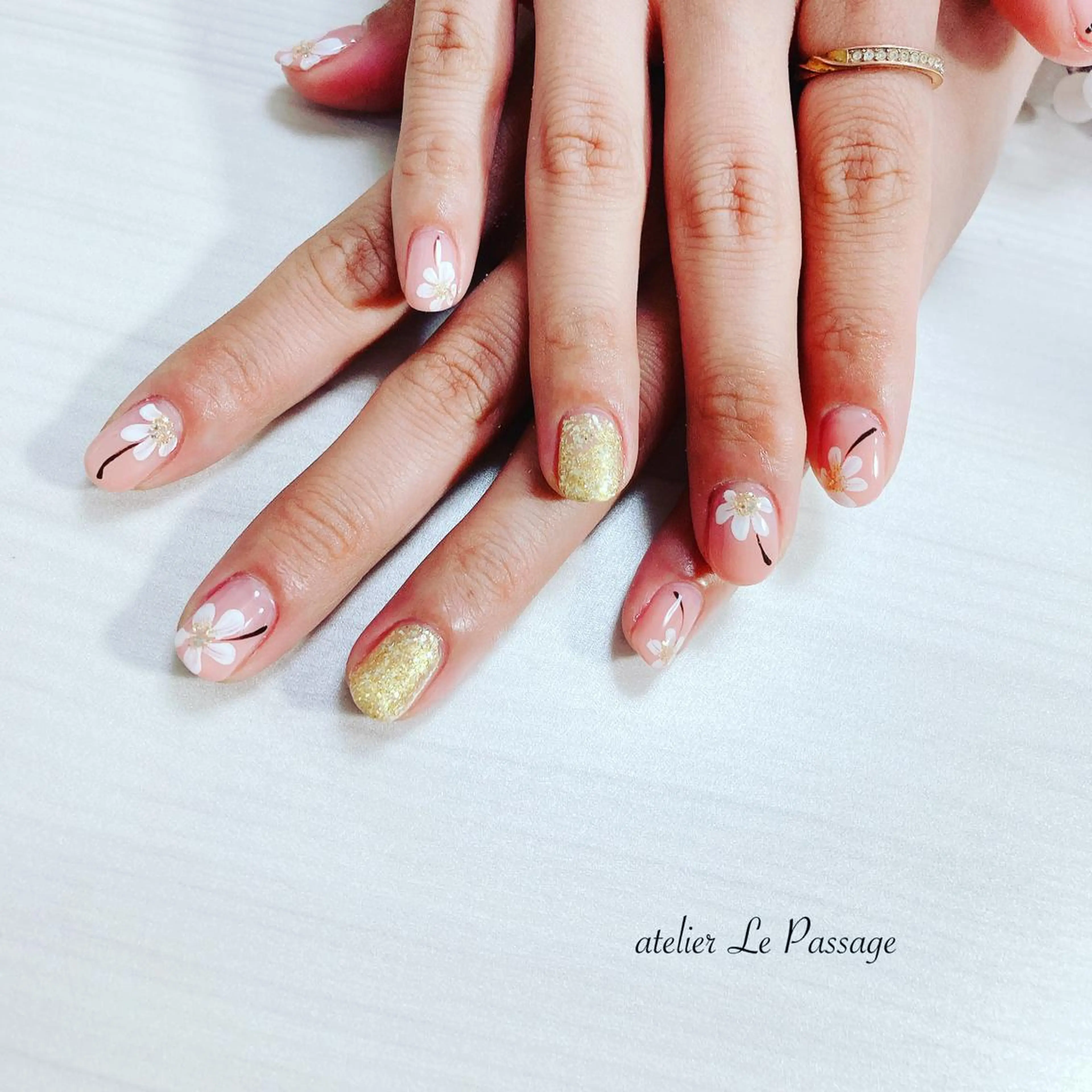 ネイル フラワーネイル ジェルネイル オフィスネイル パラジェル ピンク Atelier Le Passage所属・h nakatsukaのネイルデザイン