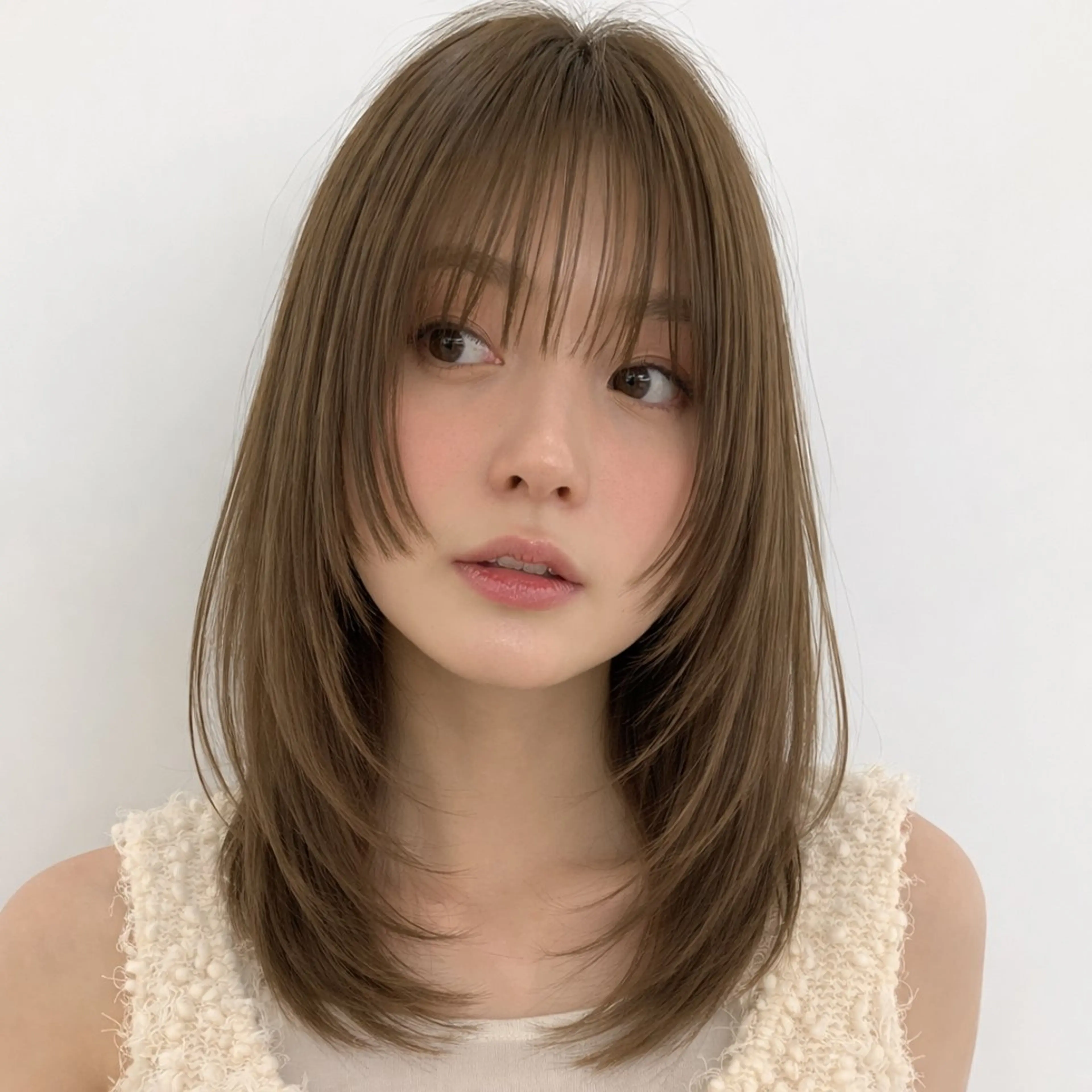 セミロング カラー ベージュカラー オリーブベージュ 顔周りカット レイヤーカット 🎀髪質改善・艶髪カ ラー🎀YUMEKAのヘアスタイル