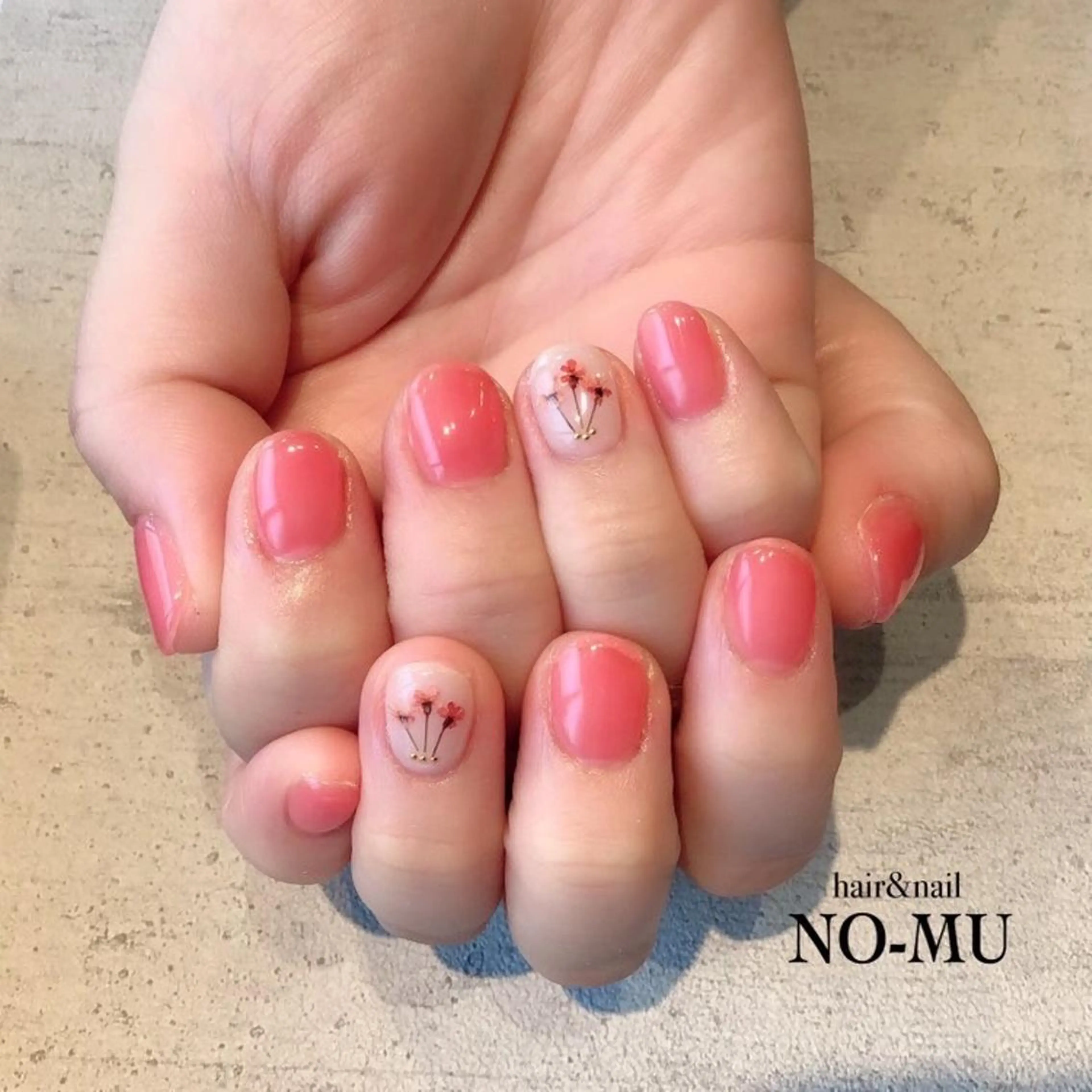 ネイル フラワーネイル オレンジ hair＆nail NO-MU所属・hair＆nail NO-MUのネイルデザイン