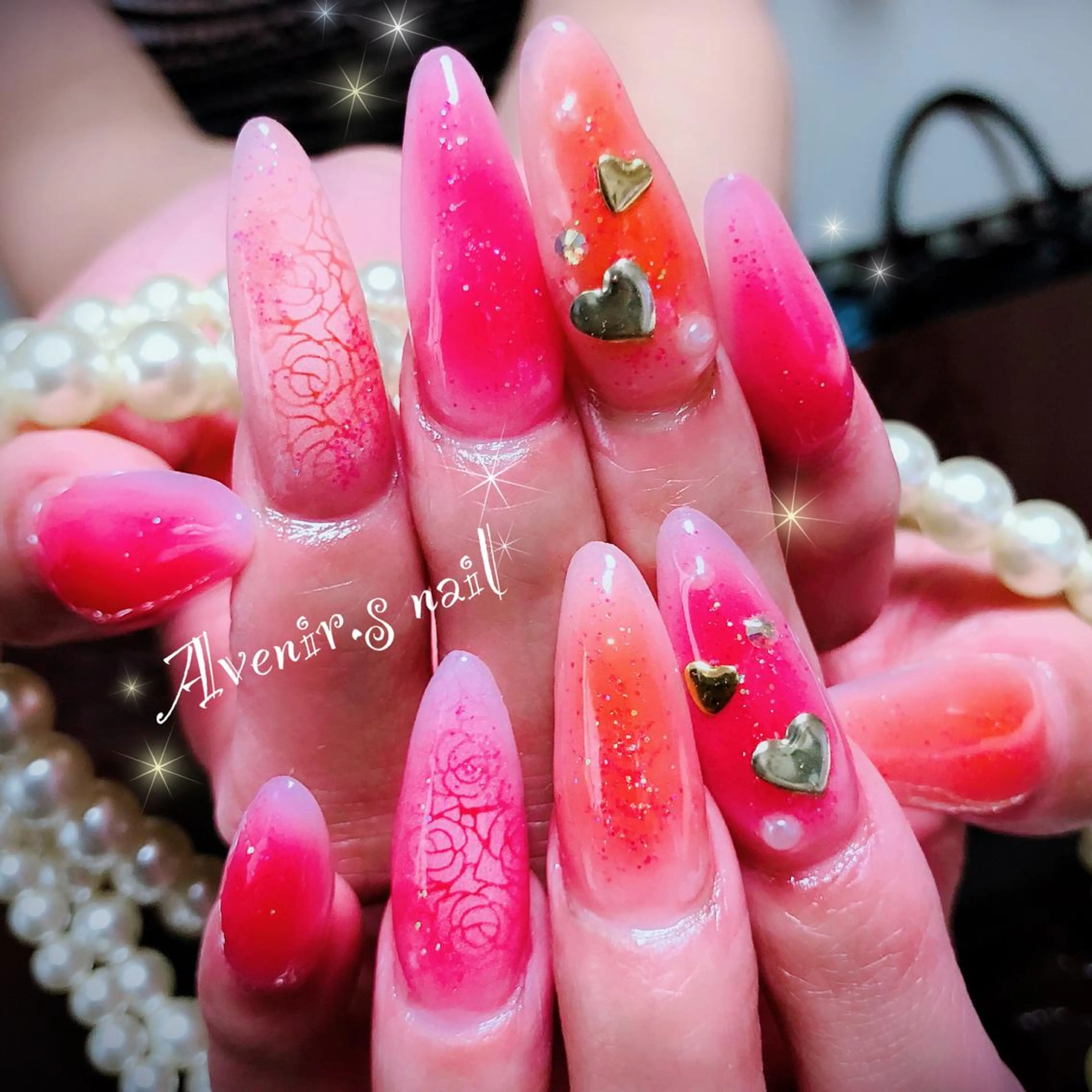 ネイル ラメ(グリッター) ロングネイル スカルプネイル Home Salon Avenir.のネイルデザイン