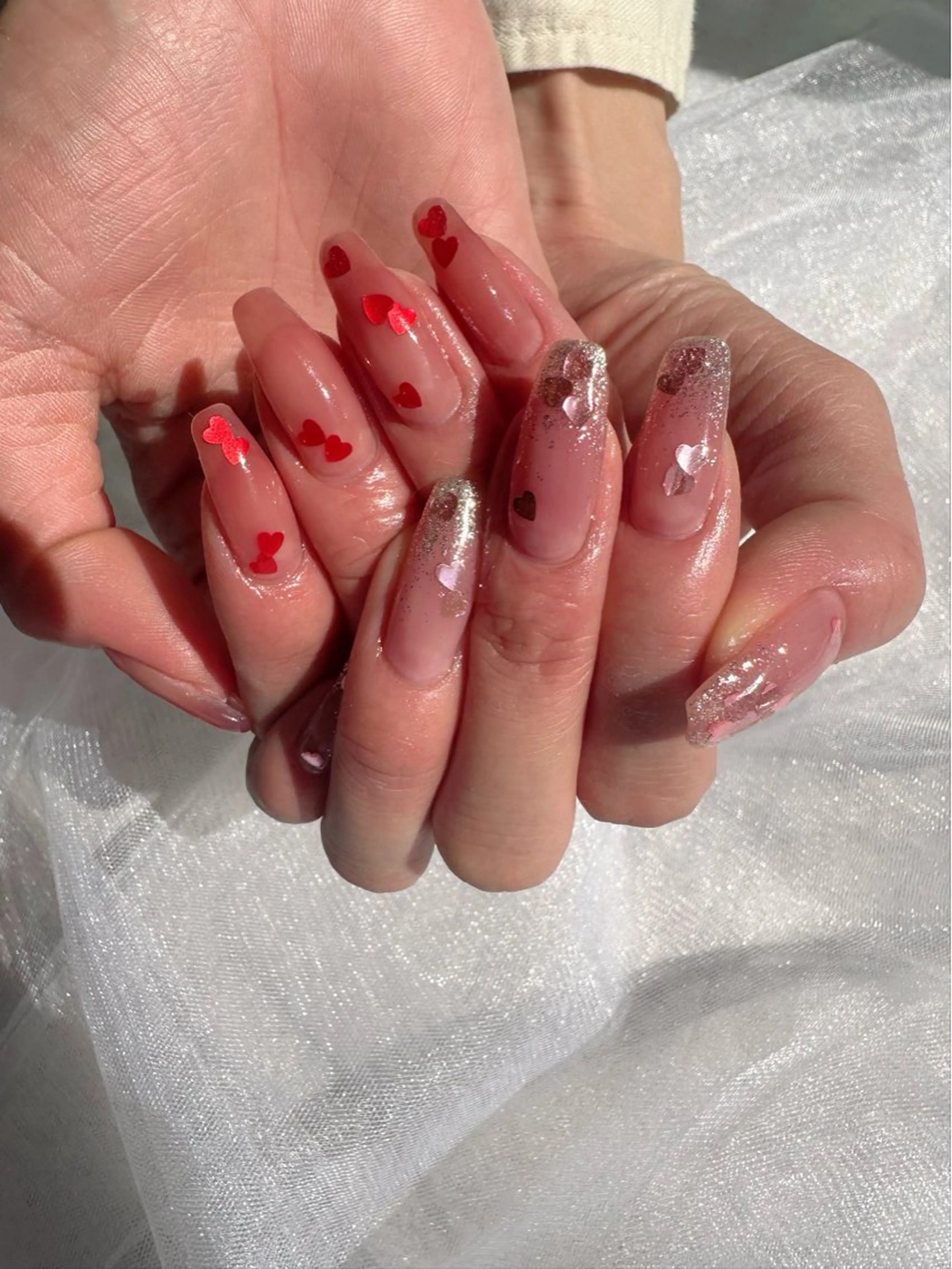 ネイル クリアネイル ハート ホログラムネイル 氷ネイル・うるうるネイル 韓国ネイル 🪞KAPE NAIL 🪞のネイルデザイン