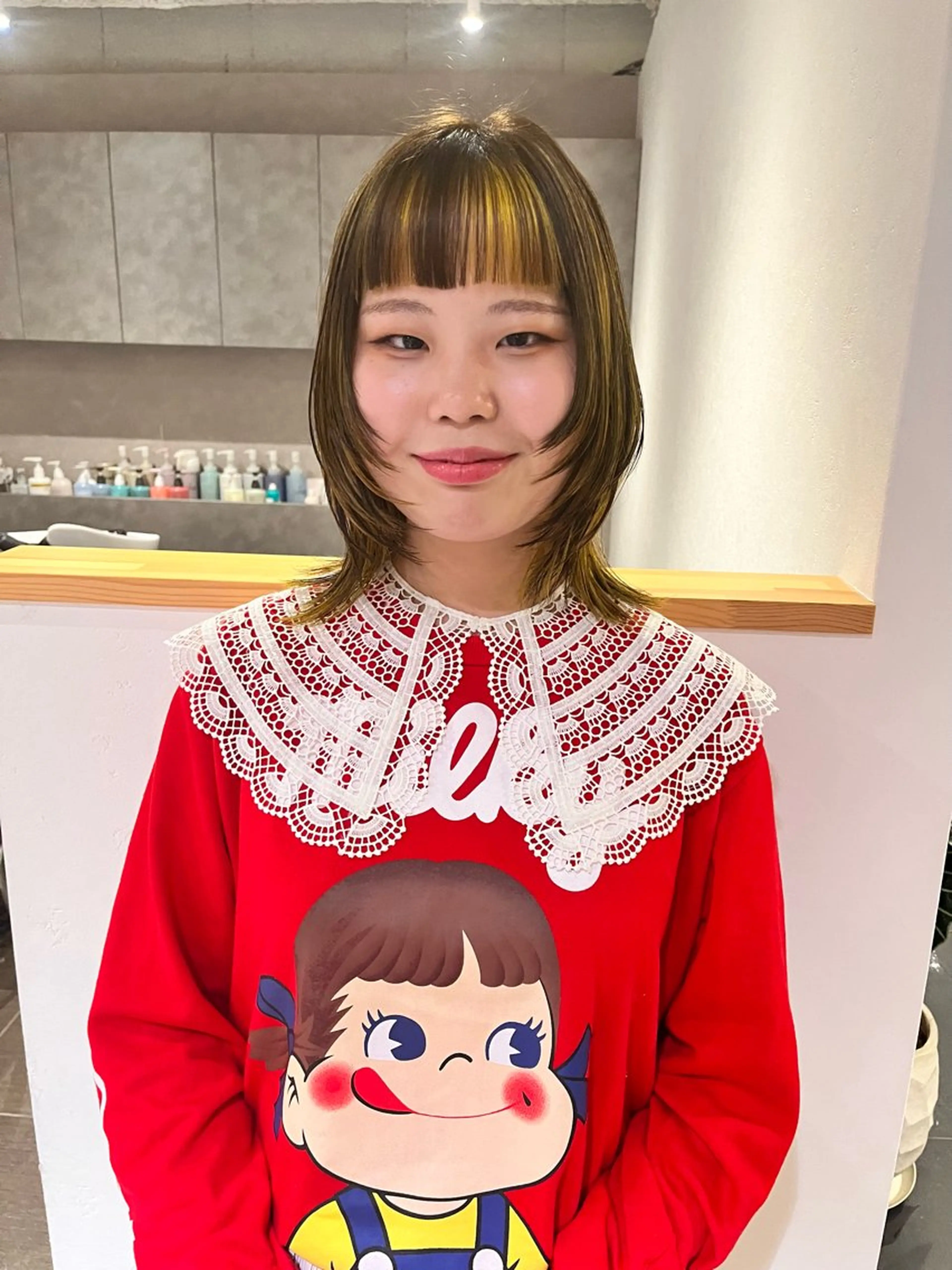 セミロング カラー ベージュカラー デザインカラー ハイライトカラー オリーブベージュ デザインカット カット ヘアカラー ショート/パーマ/ カラー/FUKOのヘアスタイル