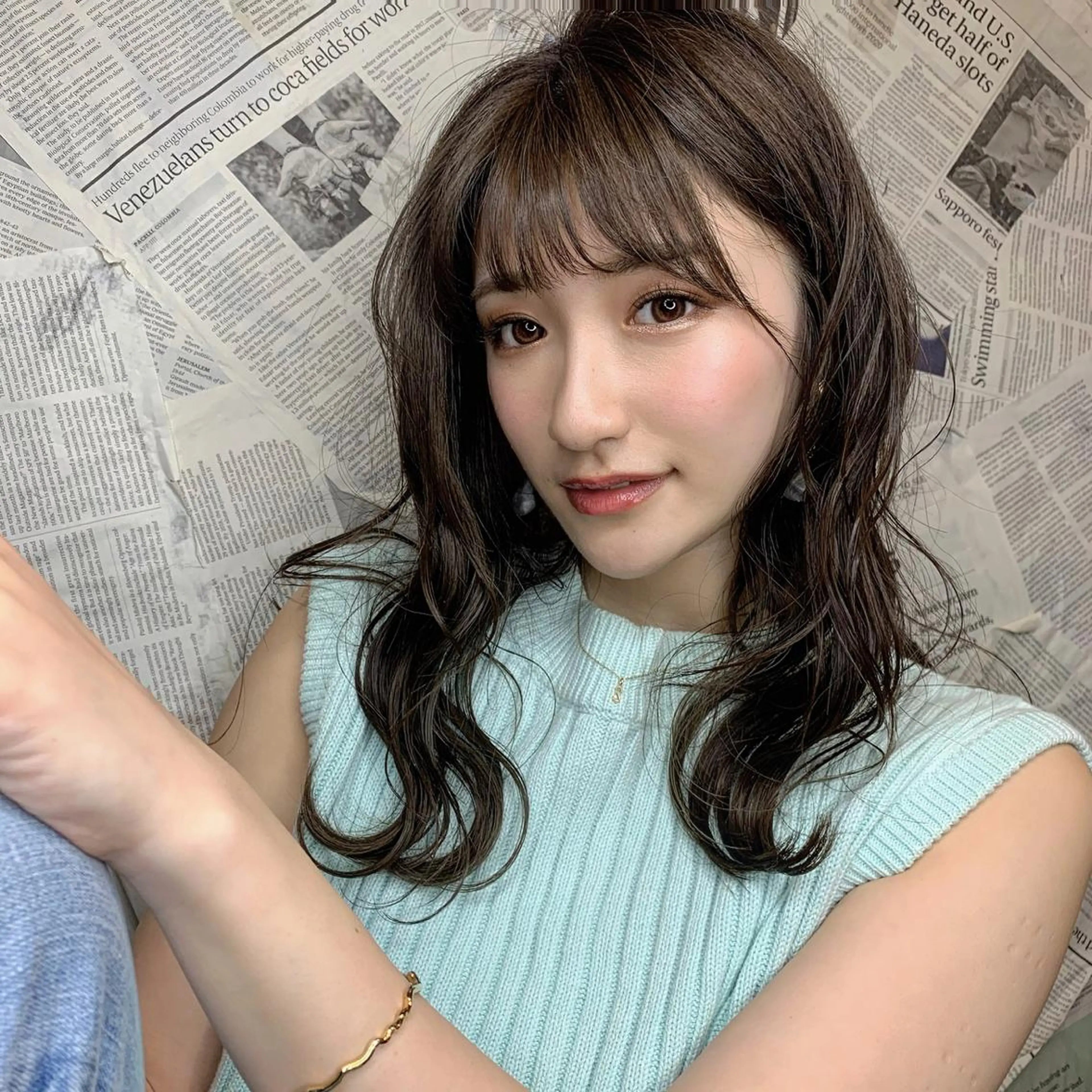 セミロング カラー ヘアアレンジ ベージュカラー オリーブベージュ カット ヘアカラー トリートメント 韓国レイヤー/ミルク ティー🟤高橋　暖のヘアスタイル